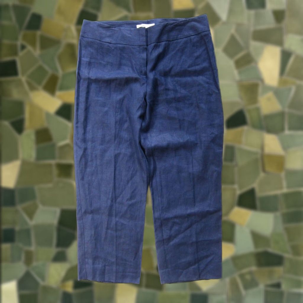 Kenneth Cole Kenneth Cole New York 100% Linen Blue Flat Front Wide Leg Capri Crop Pant 10 Size 32" / US 10 / IT 46 - 1 Thumbnail