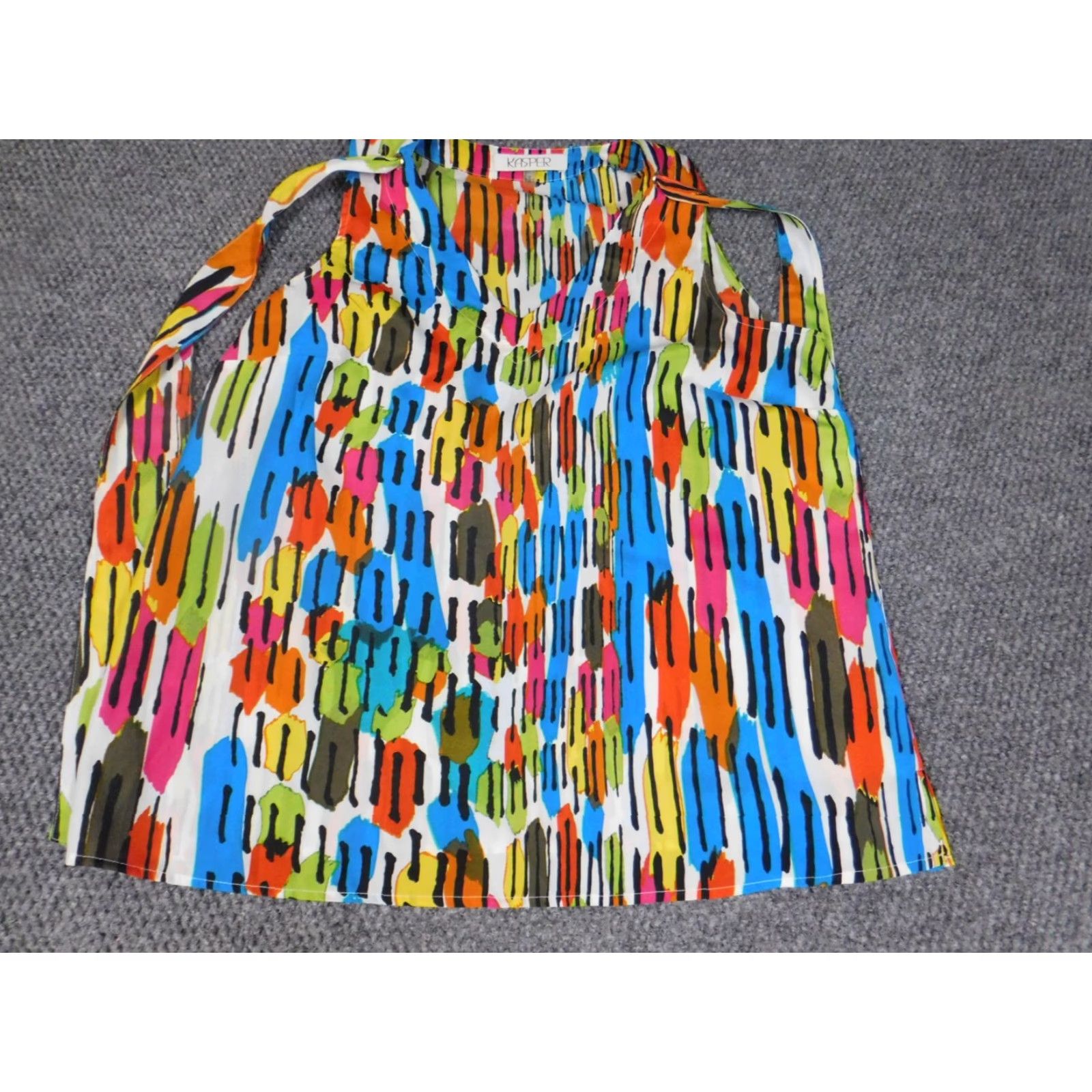 Kasper Kasper Blouse M WOMENS Sleeveless Dolman Sleeve Round Neck Multicolor Rainbow Geometric Casual Polyester Down Button Pullover Regular Open Size M / US 6-8 / IT 42-44 - 3 Thumbnail