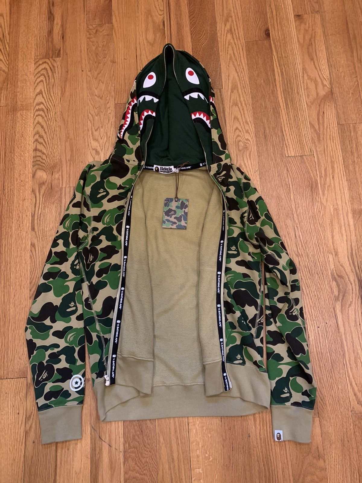 Bape Big ABC Camo Shark Wide Full Zip Double Hoodie | Grailed