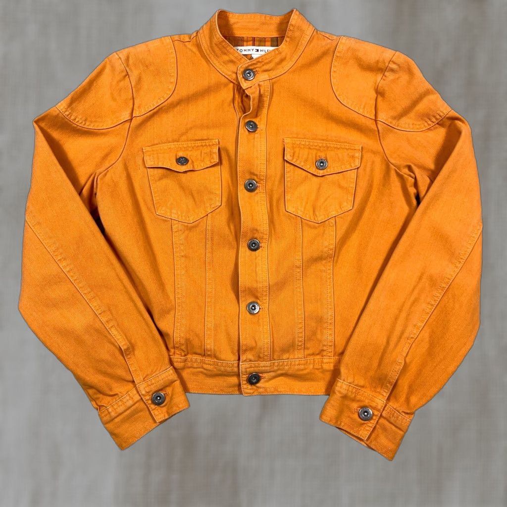Tommy Hilfiger VINTAGE Tommy Hilfiger Denim Jacket Women M Orange Denim 80s 90s Biker Classic Modern Logo Pockets Mid Modern Womens Size M / US 6-8 / IT 42-44 - 1 Thumbnail