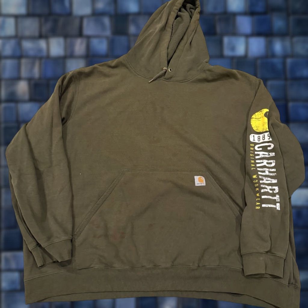 Carhartt Carhartt Mens Hoodie Sweatshirt 4XL Olive Green Original Fit Spellout Hooded Graphic Print Pockets Size US XXL / EU 58 / 5 - 1 Thumbnail