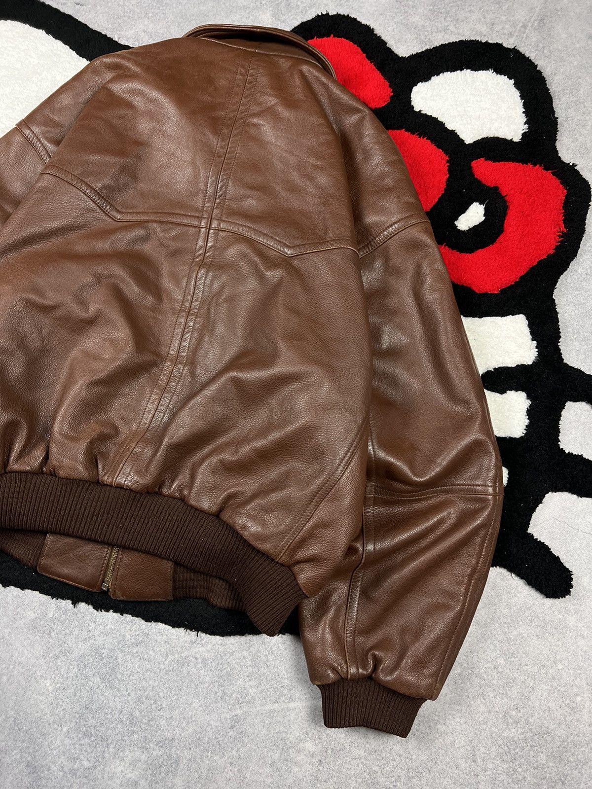 Genuine Leather Vintage Brown Boxy Soft Leather Bomber USA Faded Jacket Size US XL / EU 56 / 4 - 18 Thumbnail