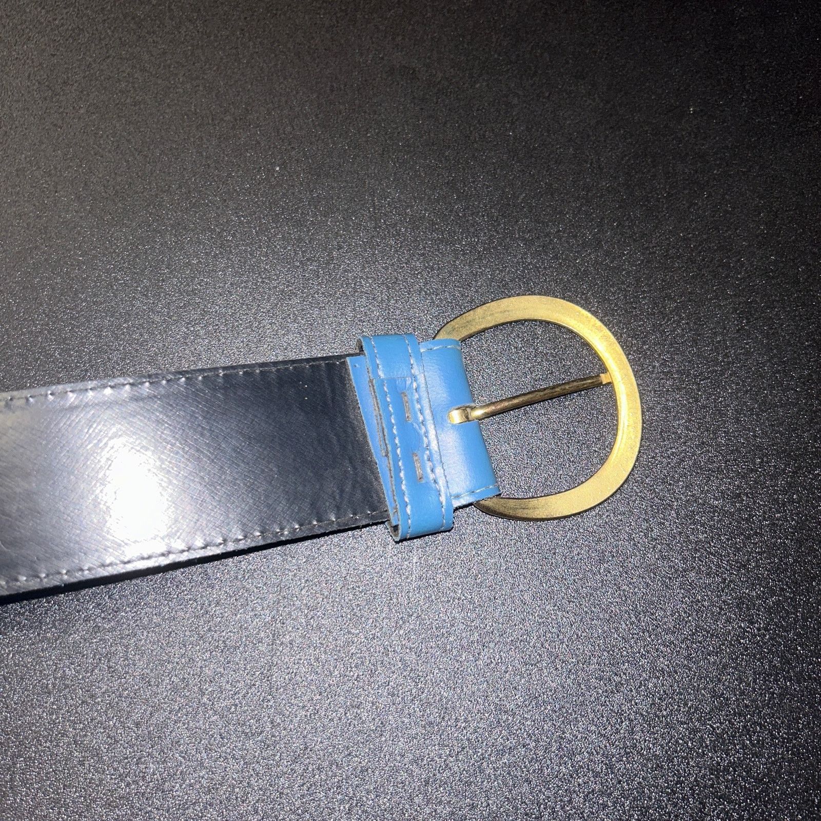 Other Blue Faux Leather Gold-Tone Hardware Adjustable Belt Size 14 Size ONE SIZE - 6 Thumbnail