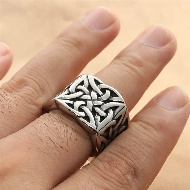 Jewelry × Vintage Stainless Steel Classic Celtic Totem Square Ring Size ONE SIZE - 1 Thumbnail
