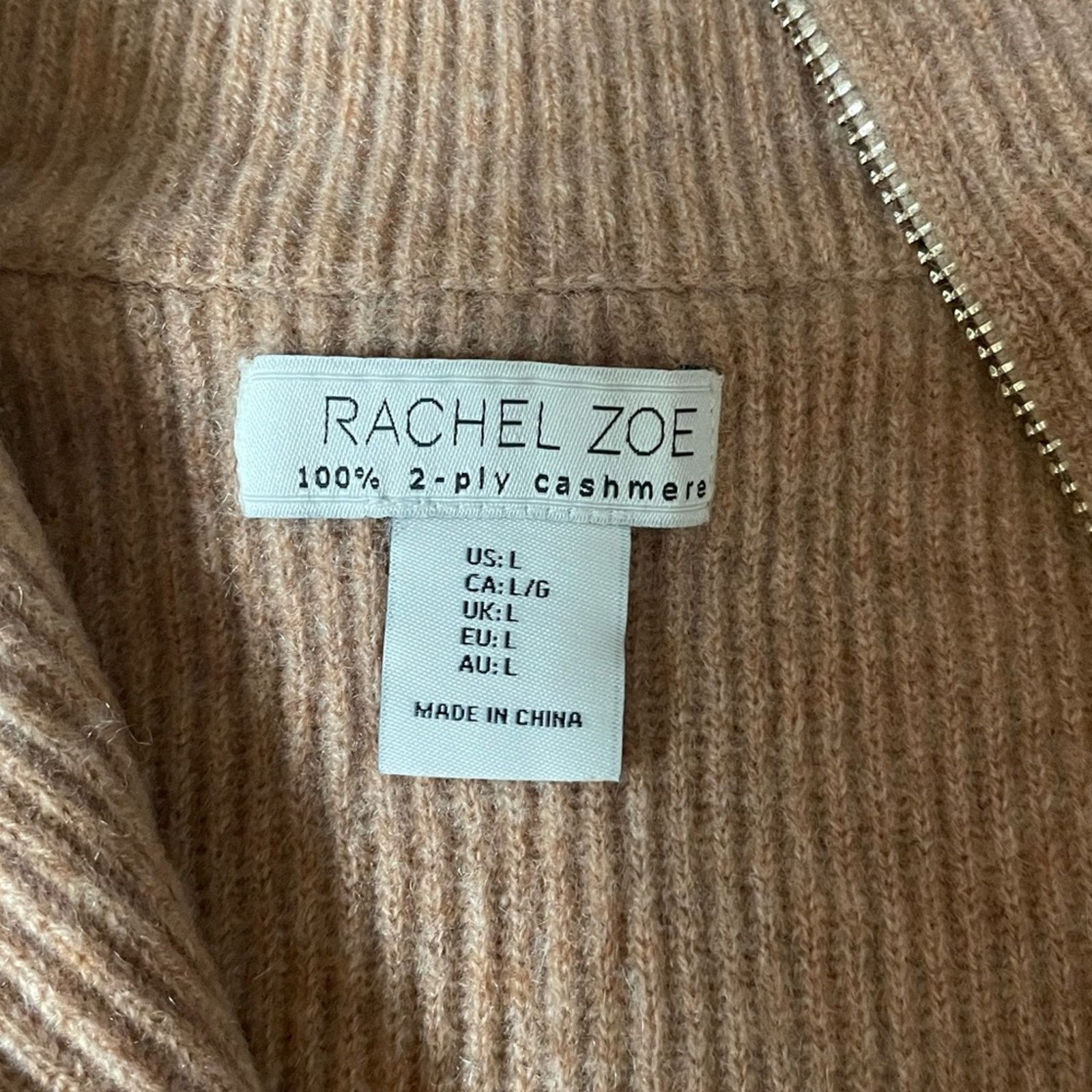 Rachel Zoe Ribbed 2-Ply Cashmere Sweater - Zip Neck from Rachel Zoe Size L / US 10 / IT 46 - 5 Thumbnail