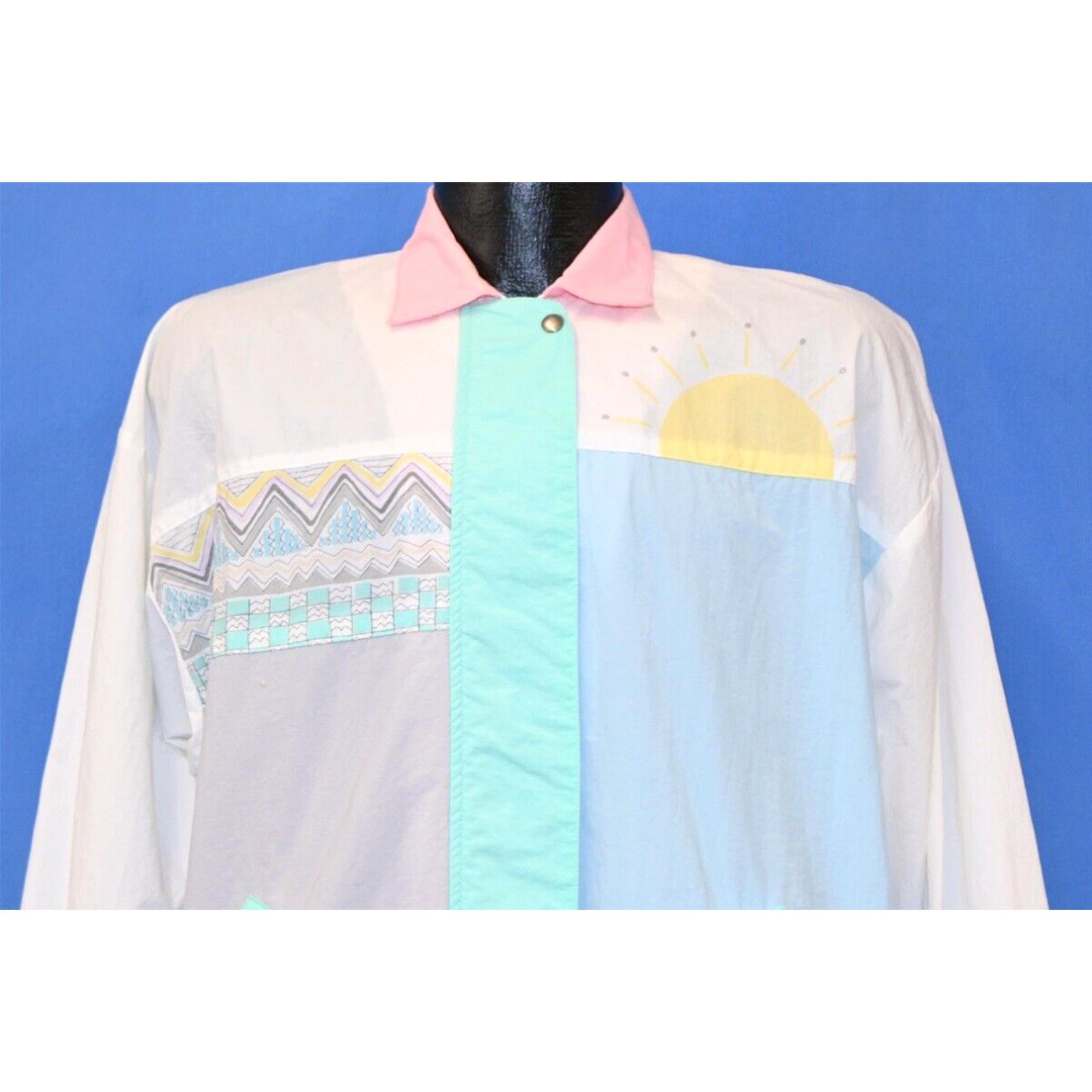 image of Vintage 90's Pastel Sunset Colorblock Nylon Zip-Up Windbreaker Jacket Small S in White, Men's