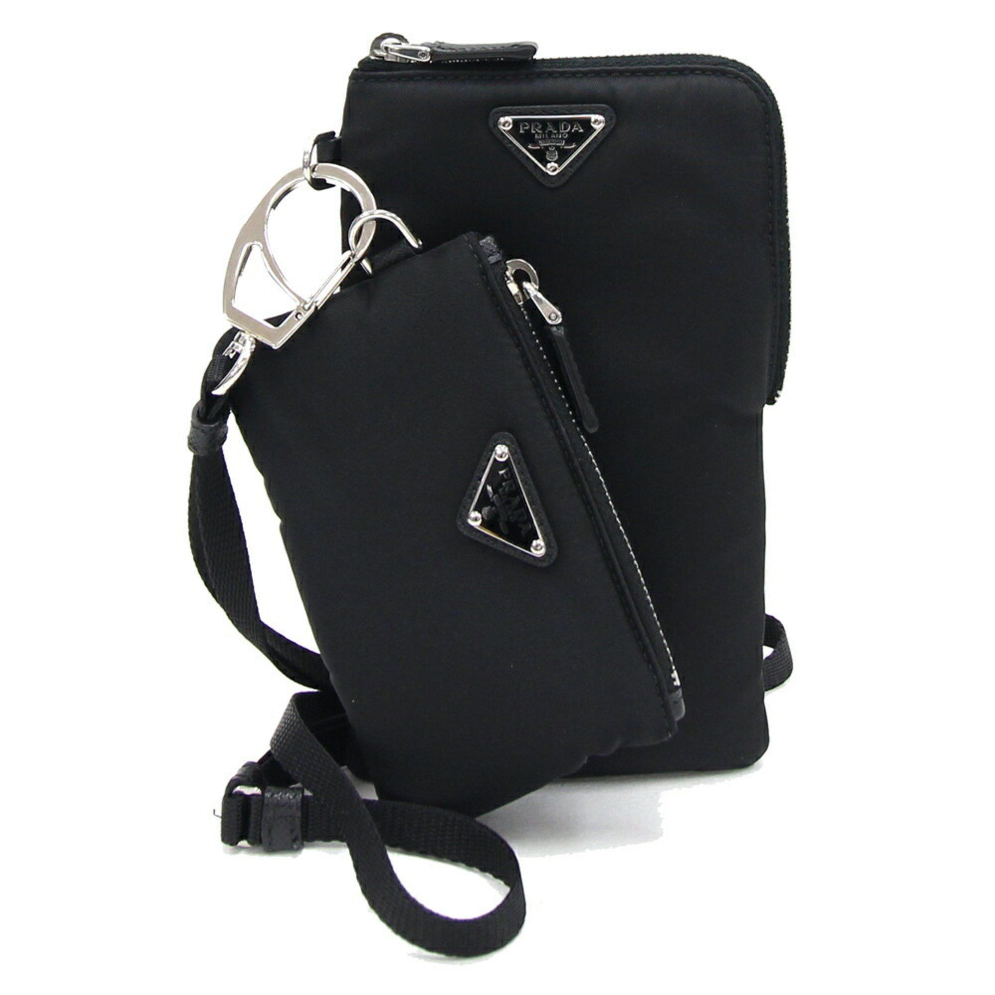 image of Prada Neck Pouch 2Tt091 Black Nylon Strap Coin Case Smartphone Men's Prada