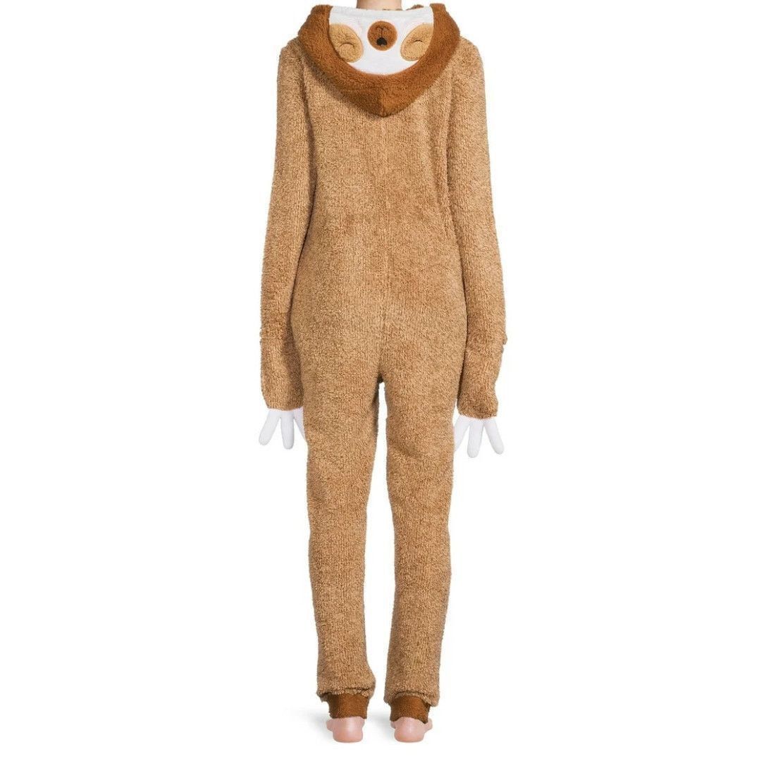 Other Cozy Fuzzy Sloth Hooded Onesie Pajamas Brown Secret Treasure Size 23" - 5 Thumbnail