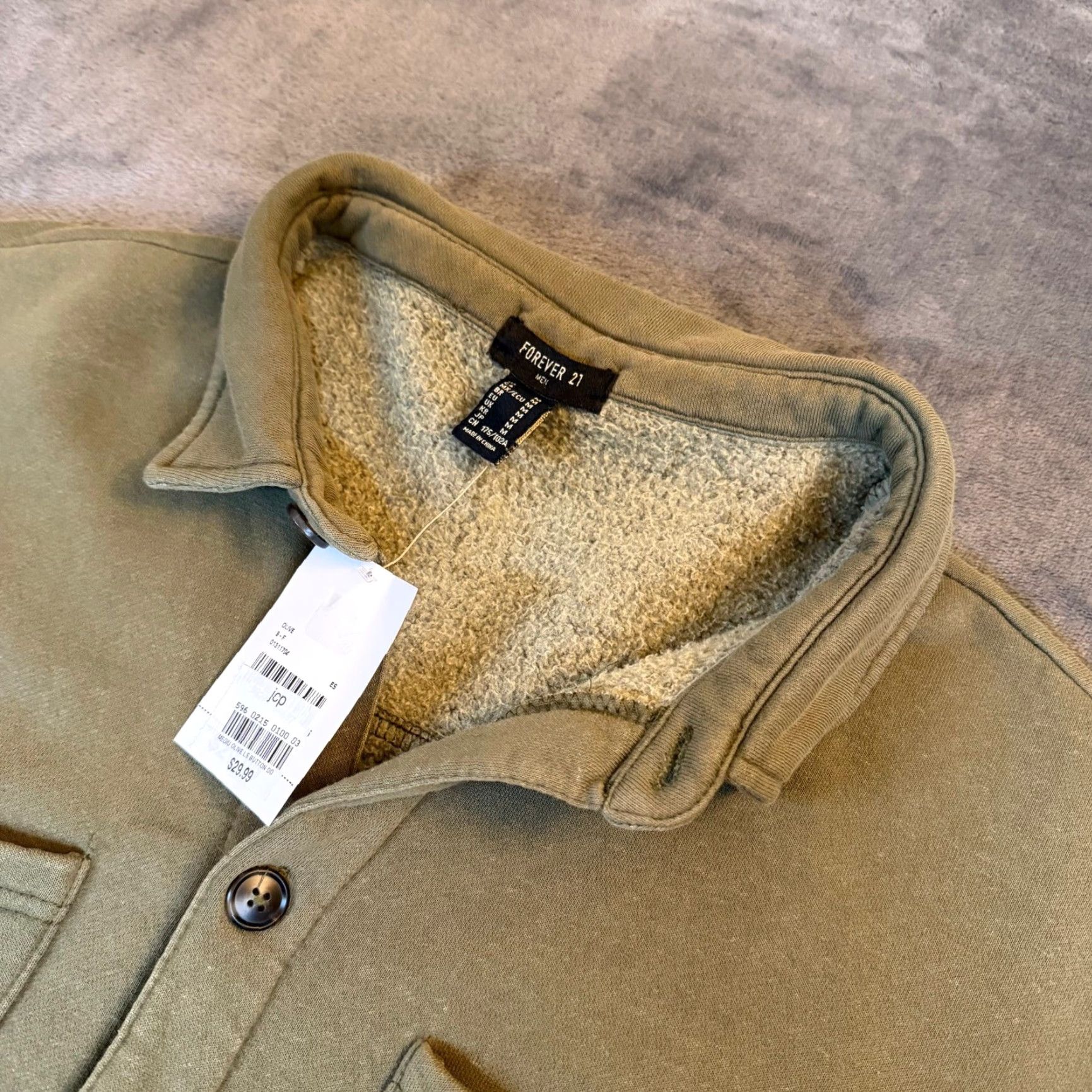 Forever 21 FOREVER 21 Olive Green Fleece Lined Button Down Shirt Jacket Shacket Mens M Size US M / EU 48-50 / 2 - 2 Thumbnail