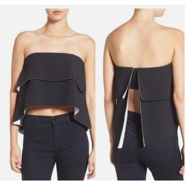 Kendall And Kylie Kendall+Kylie Strapless Dress Top Ruffle Split Back Black Si Size S / US 4 / IT 40 - 1 Thumbnail