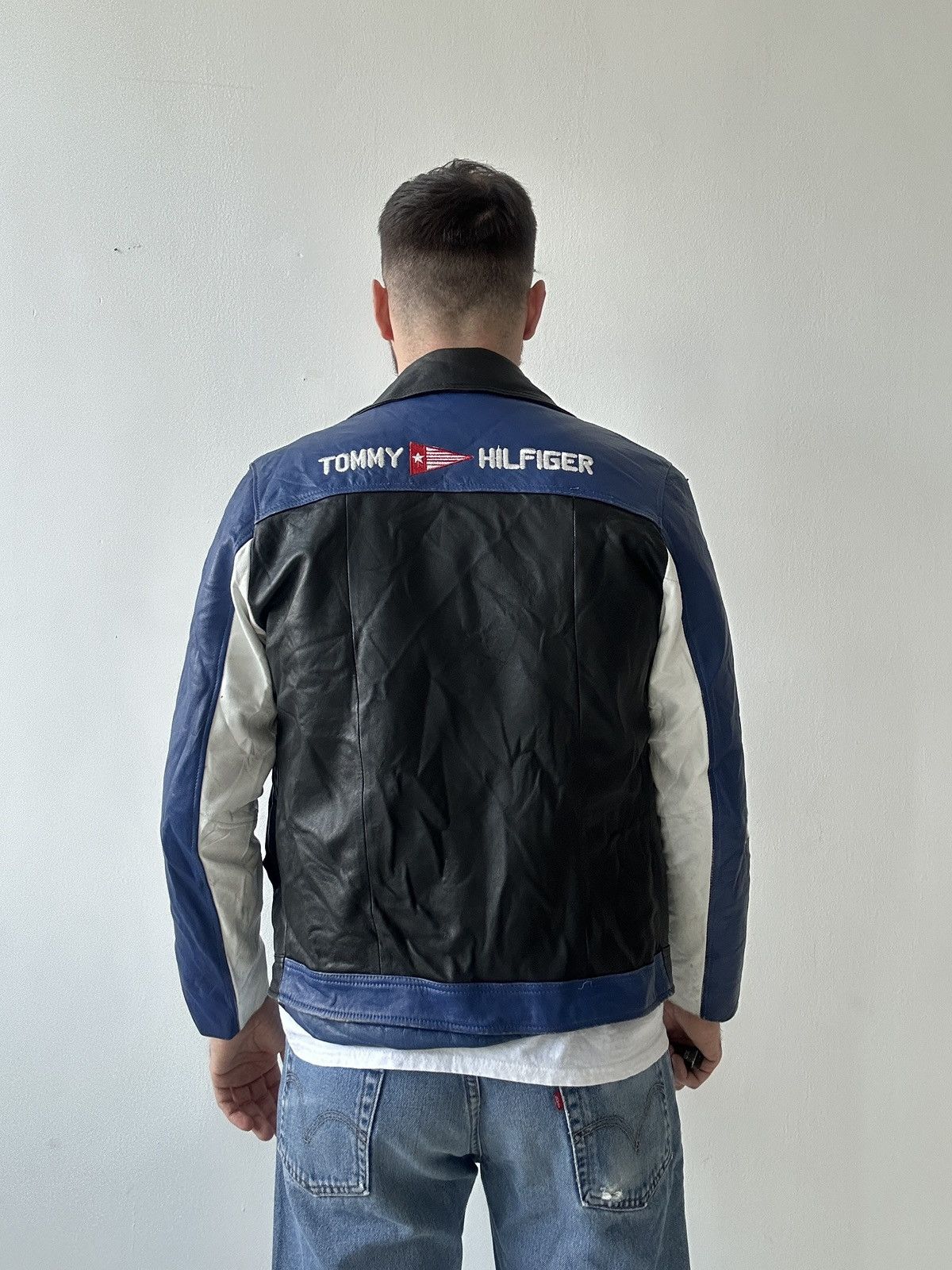 Tommy Hilfiger × Vintage Vintage Tommy Hilfiger Faded Racing Biker Jacket Size US M / EU 48-50 / 2 - 4 Thumbnail