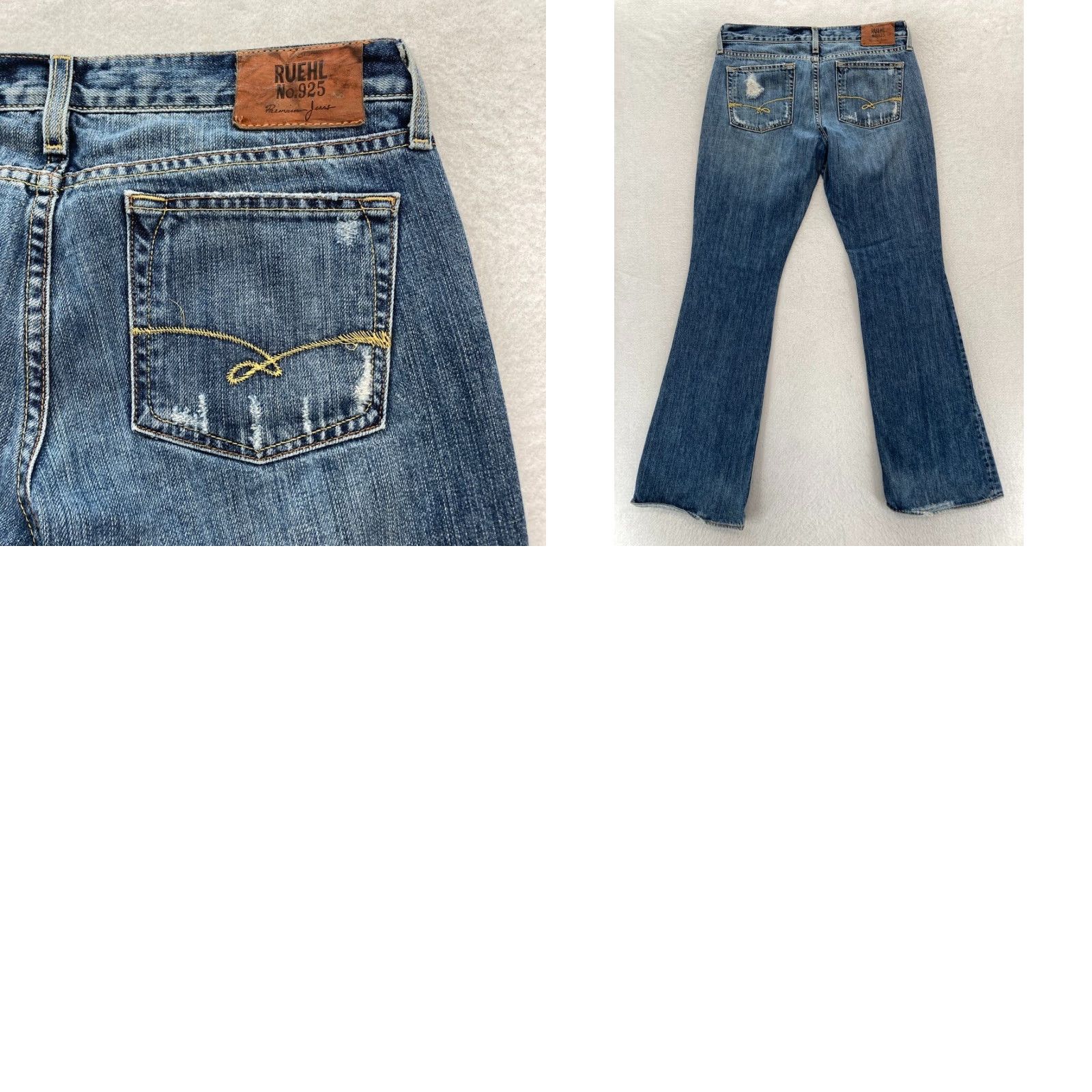 Denime RUEHL 925 Jeans Women's 28x33 Bootcut Medium Wash Blue Distressed Denim Pants Size 28" / US 6 / IT 42 - 9 Thumbnail