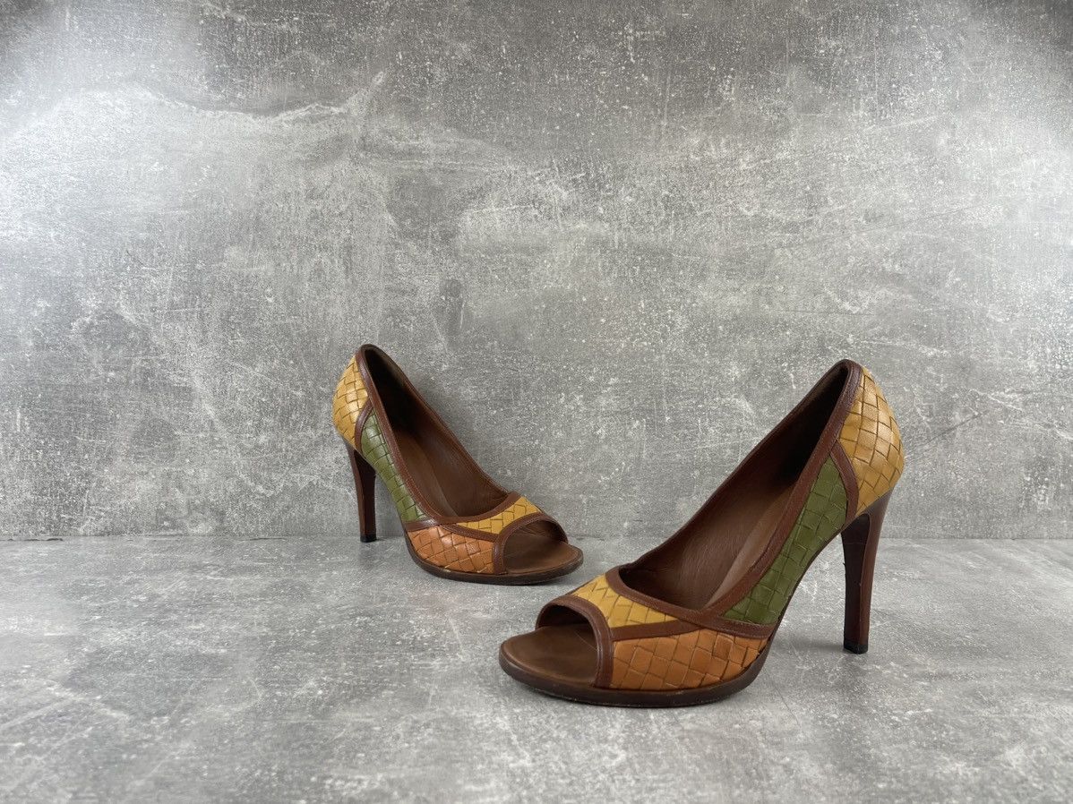 Bottega Veneta Bottega Veneta Woven Leather Peep Toe Multicolor Heels Shoes Size US 9 / IT 39 - 4 Thumbnail