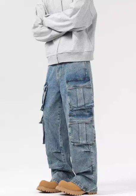 Other Men's washed multi-pocket casual straight-leg cargo jeans Size US 32 / EU 48 - 4 Thumbnail