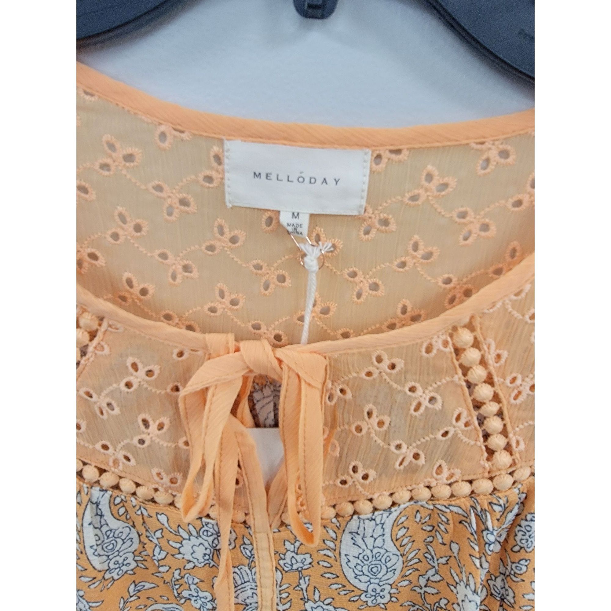Other Melloday Womens Paisley Blouse With Crochet Yoke & Tie Neck Size M / US 6-8 / IT 42-44 - 3 Thumbnail