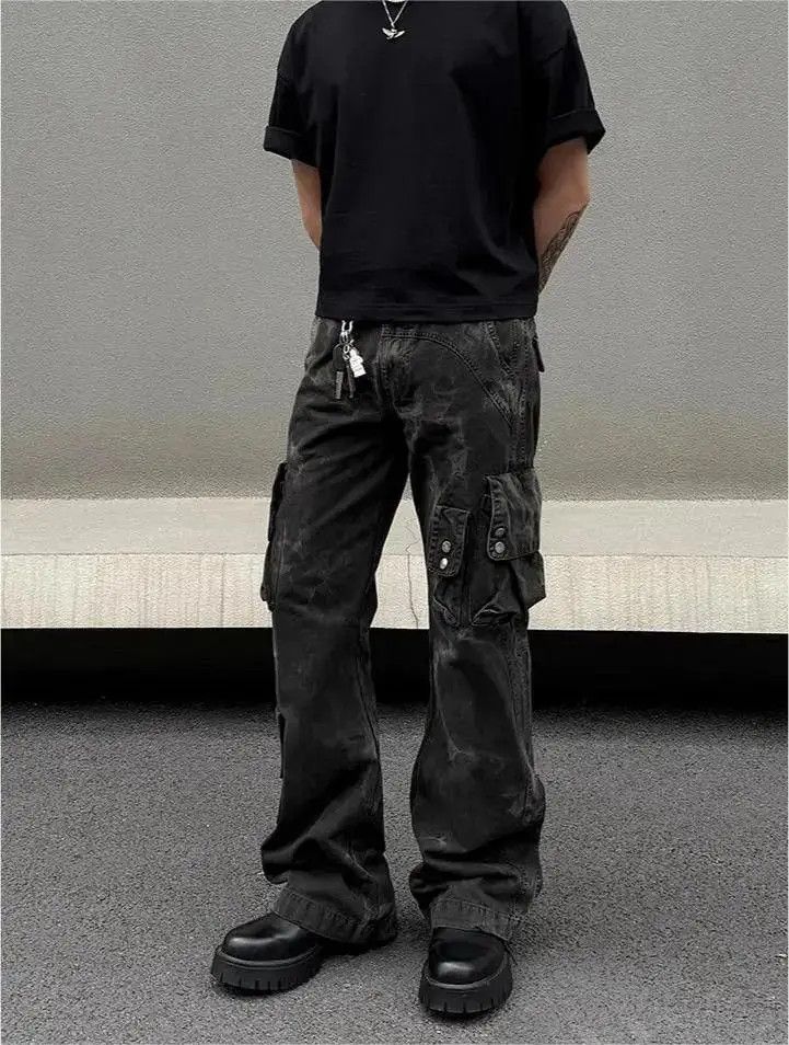 Japanese Brand Black multi pocket straight leg jeans Size US 32 / EU 48 - 5 Thumbnail