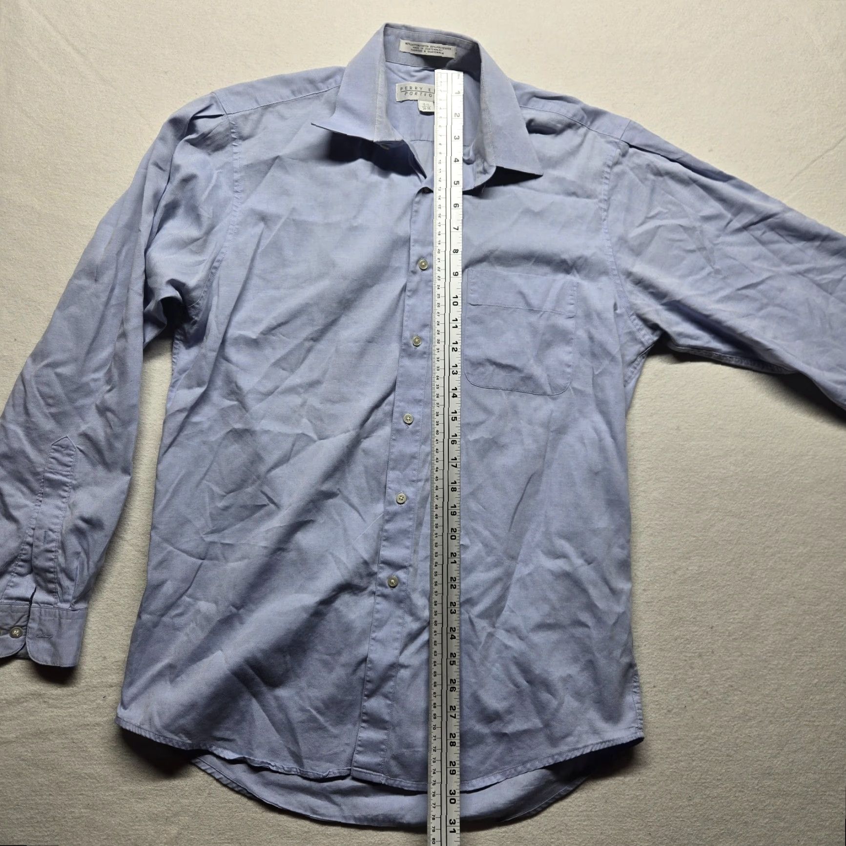 Perry Ellis Perry Ellis Shirt Button-Up Solid Light Blue Long Sleeve 15.5 Mens Regular Adult Blue Portfolio Button Up Shirt 15.5 Mens Size US M / EU 48-50 / 2 - 6 Thumbnail