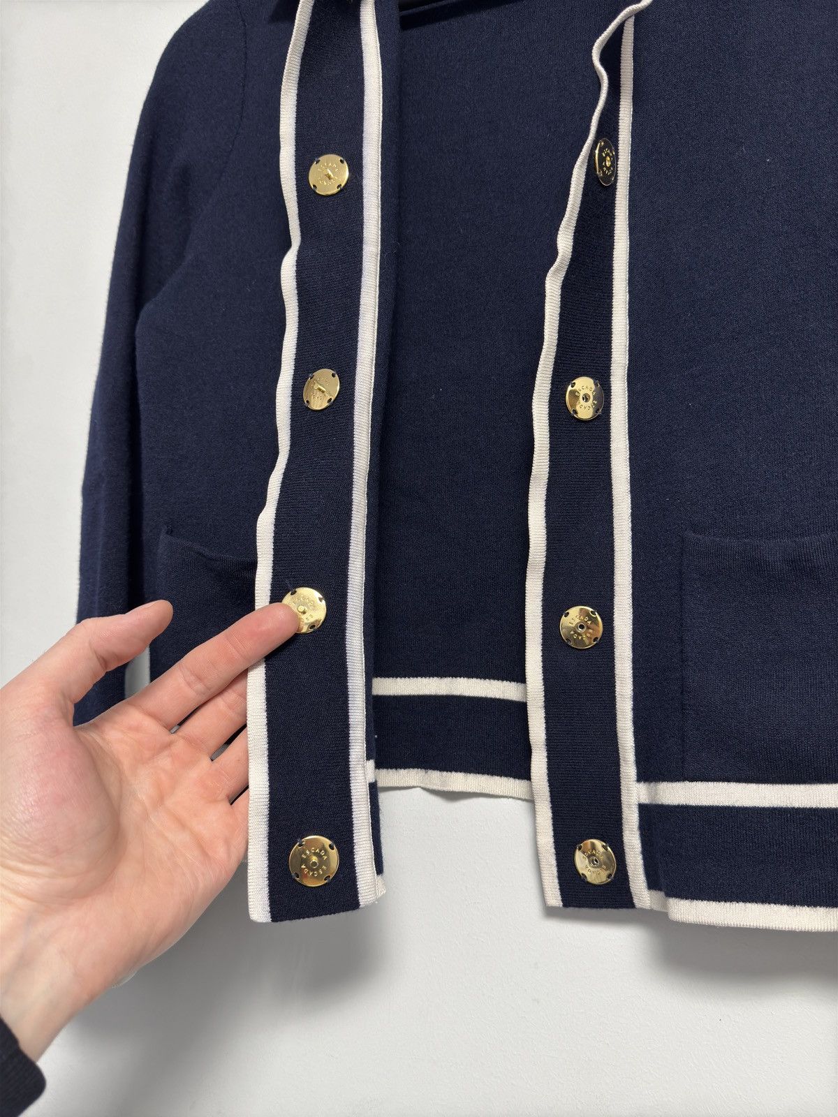 Escada ESCADA Stile Navy & White Tipped Cardigan Size Small NWT Size S / US 4 / IT 40 - 8 Thumbnail