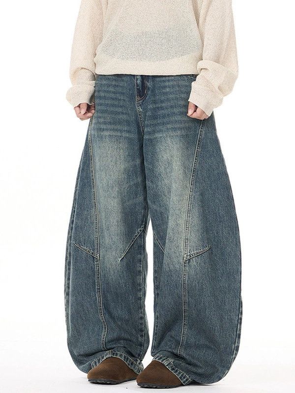 Jean Vintage loose washed patchwork scimitar straight jeans Size US 32 / EU 48 - 2 Thumbnail