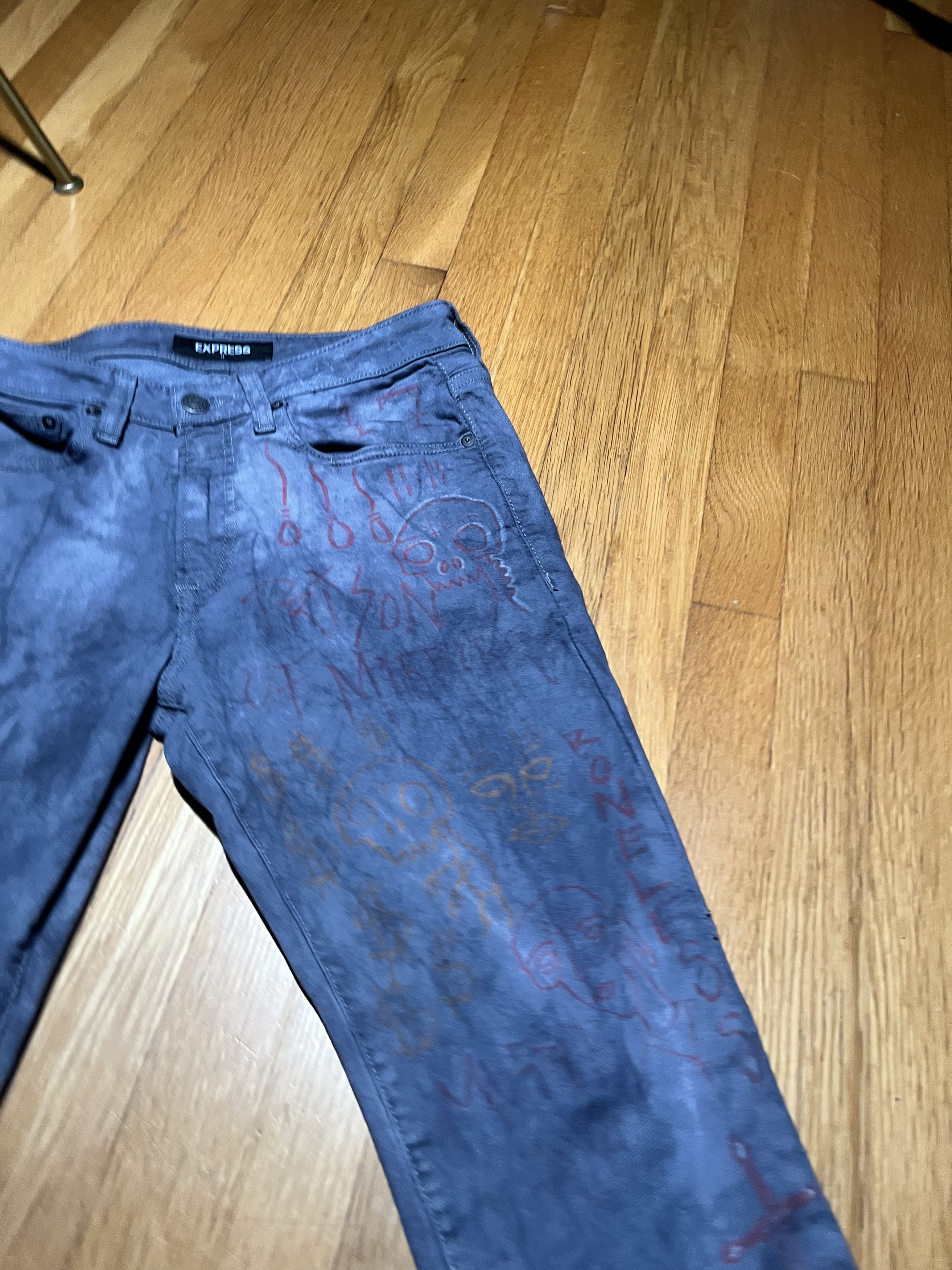 Express 31x30 DIY Slim Fit Punk Jeans - Express Stretch Denim Size US 31 - 2 Thumbnail