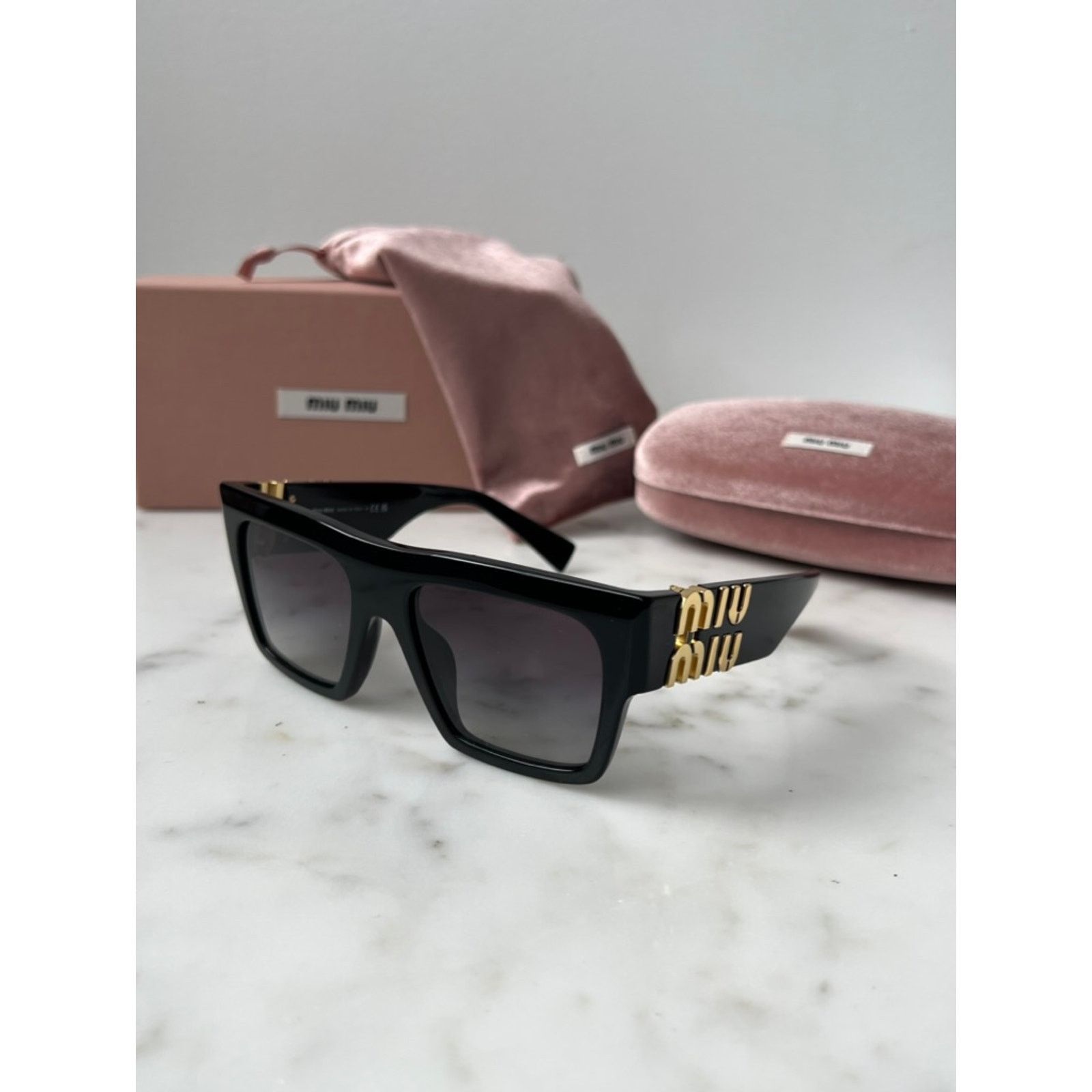 NEW Miu Miu MU10WS Black Flat Top Sunglasses