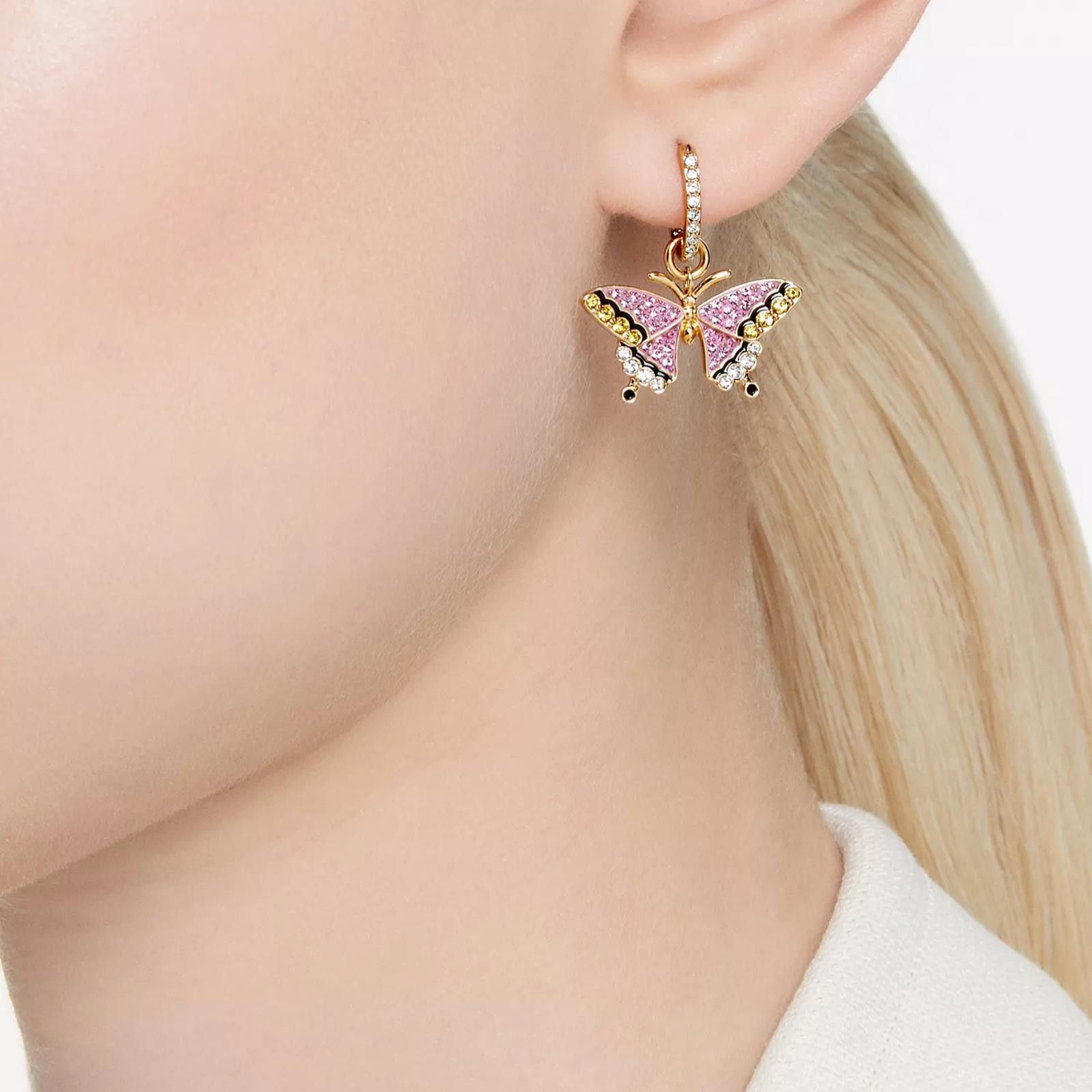 Swarovski Swarovski Gold-Tone Pavé Butterfly Charm Hoop Earrings Size ONE SIZE - 4 Thumbnail