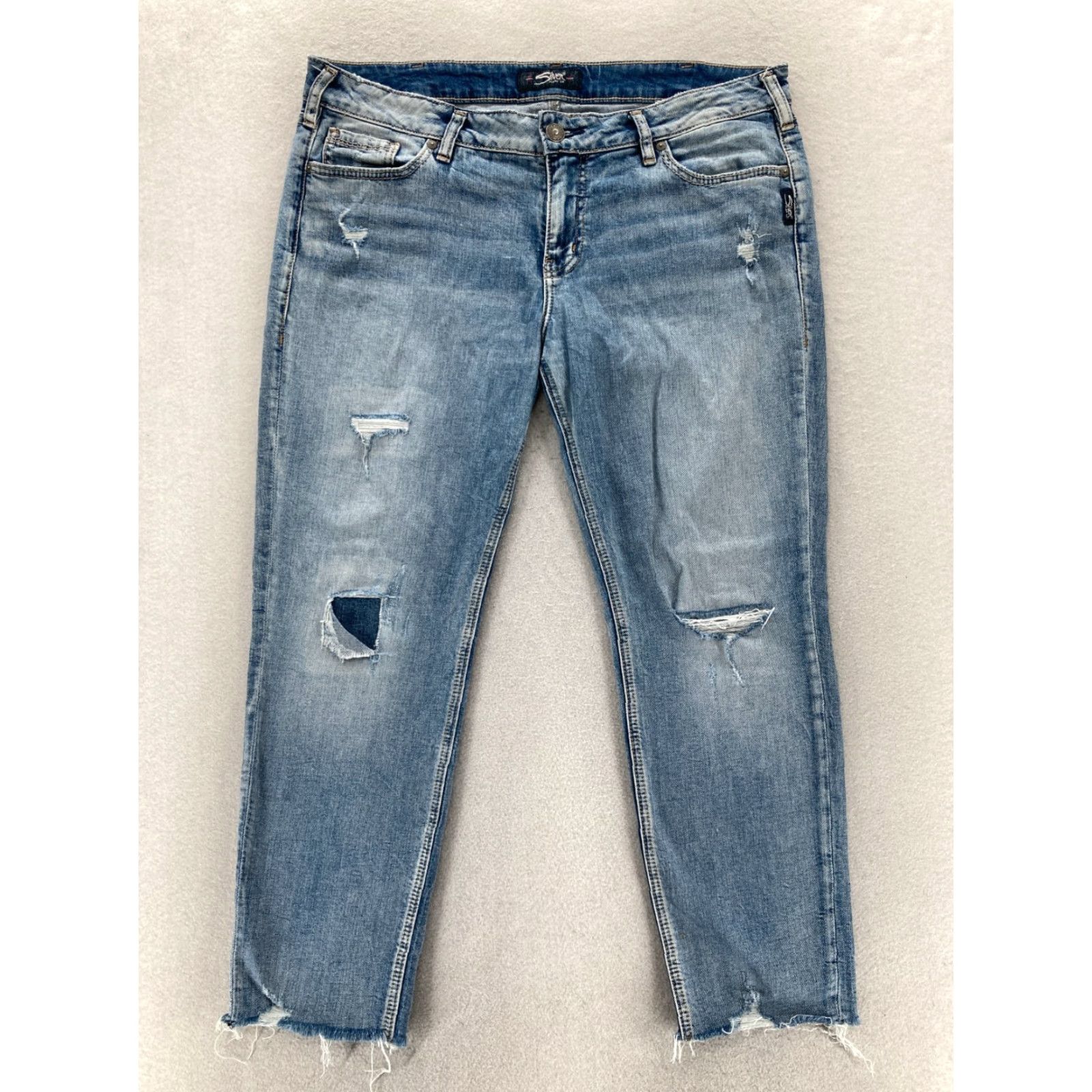 Silver Jeans Co. Silver Jeans Suki Slim Ankle Jeans Womens Light Blue Distressed 34x27 Stretch Denim Cotton Spandex 5-Pocket Logo Cowboy Grunge Rock Mens? Womens Size 24" / US 00 / IT 34 - 2 Thumbnail