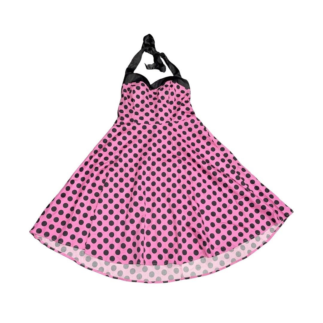 Other Dress Tells Rockabilly Halter Dress Pink & Black Polkadots Size L / US 10 / IT 46 - 1 Thumbnail