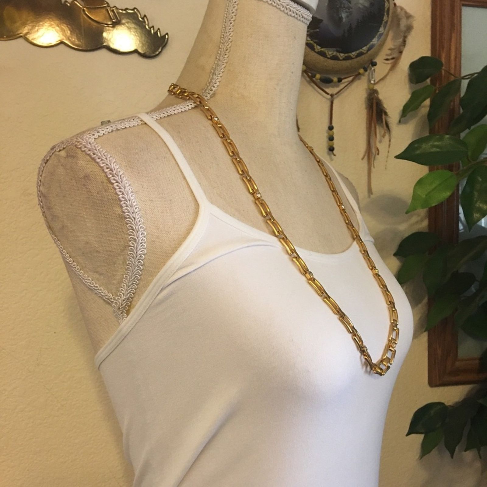 Jewelry Shiny gold link rhinestone accent long necklace Size ONE SIZE - 2 Thumbnail