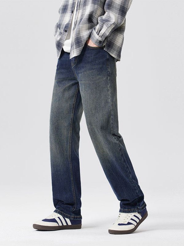 Japanese Brand Men's loose straight leg retro washed casual jeans Size US 32 / EU 48 - 2 Thumbnail