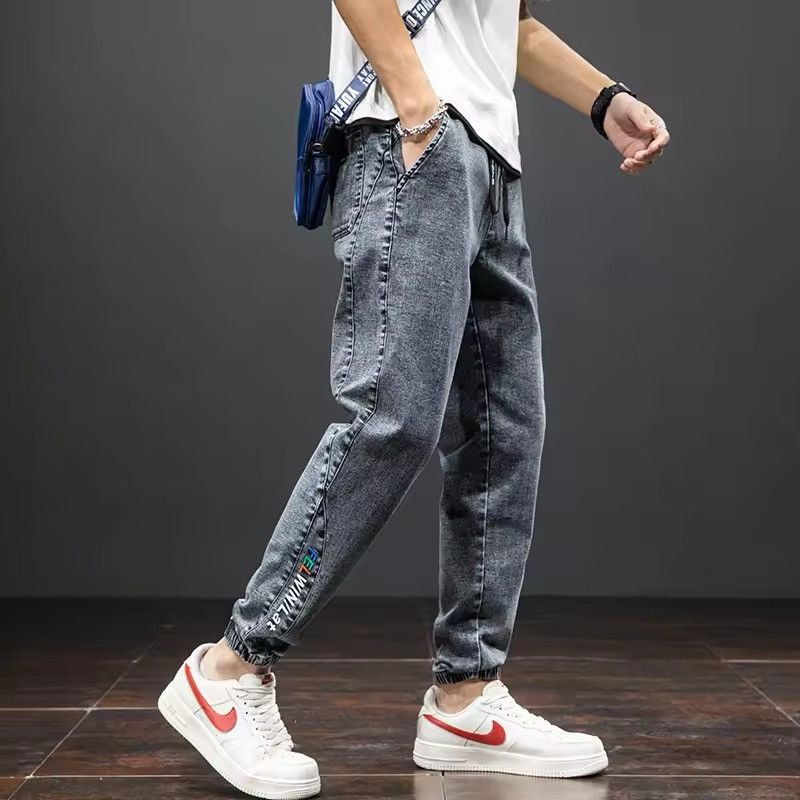 Japanese Brand Elastic Waist Grey Cargo Jeans Men Size US 31 - 4 Thumbnail