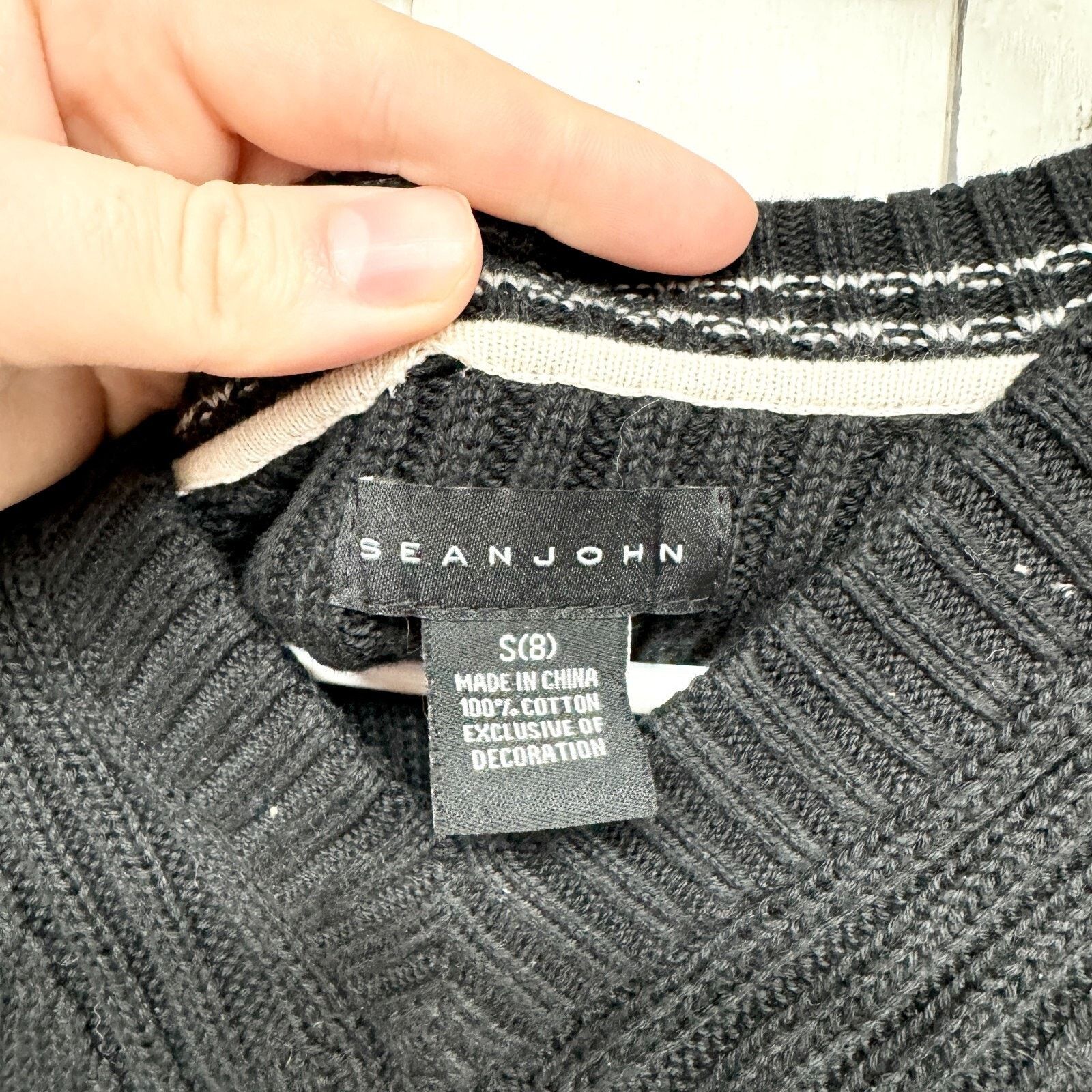 Sean John Sean John Top Sz S(8) V-neck Cable Knit Sweater Cotton Black Size S / US 4 / IT 40 - 2 Thumbnail