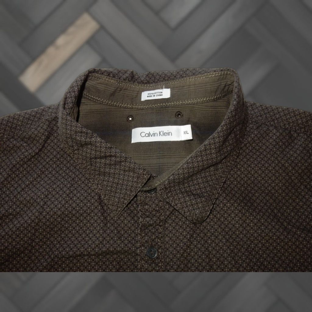 Calvin Klein VINTAGE Calvin Klein Men's Shirt Long Sleeve Button-Up Cotton Geometric 2XL Brown Size US XXL / EU 58 / 5 - 1 Thumbnail