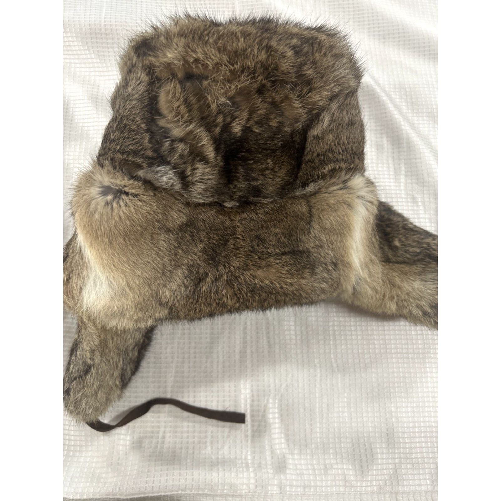 VINTAGE Mad Bomber Trapper Hat Men Brown Rabbit Fur Leather Strap