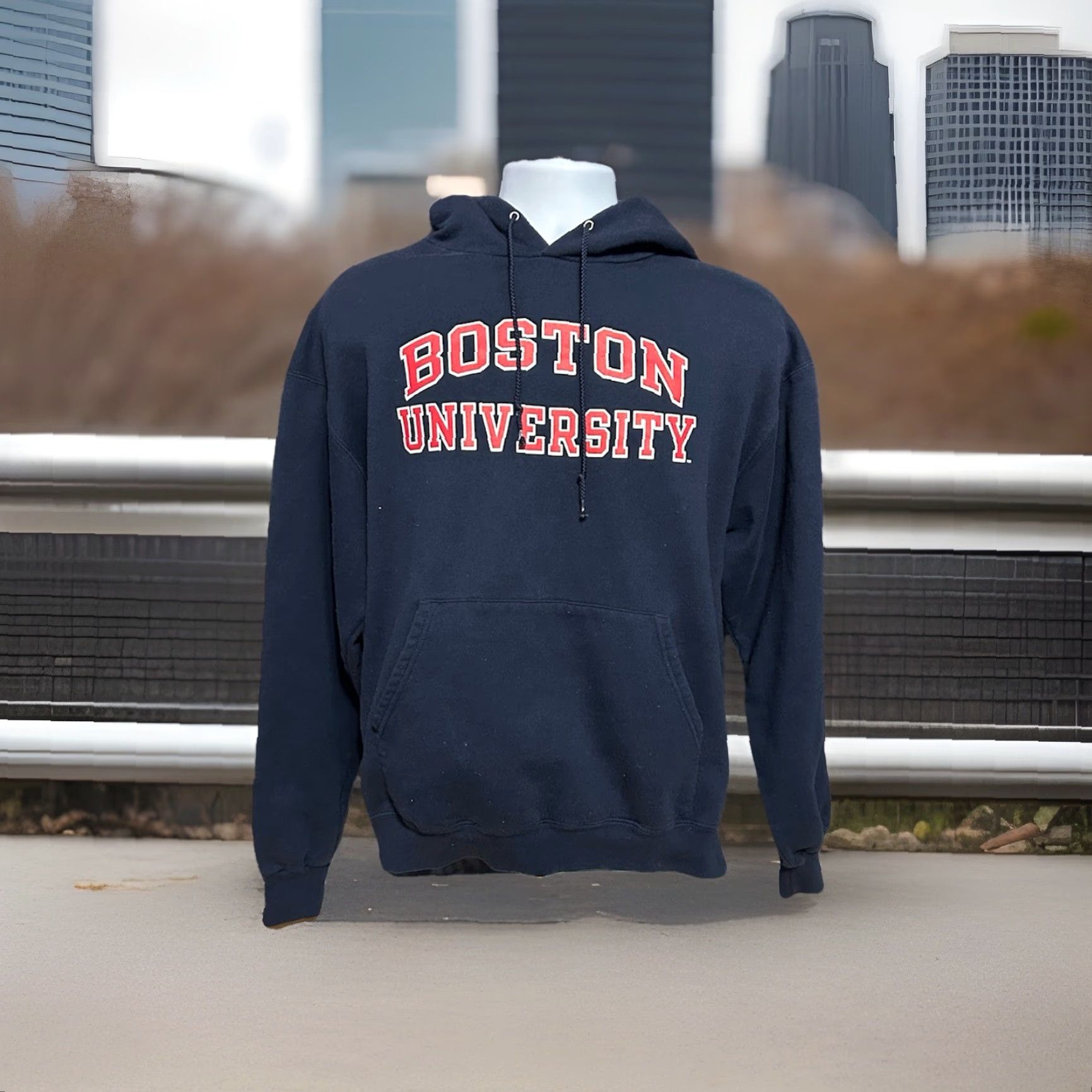 Champion VTG Boston University Champion Hoodie Men Large Navy Drawstring Kangaroo Pocket Size US L / EU 52-54 / 3 - 4 Thumbnail