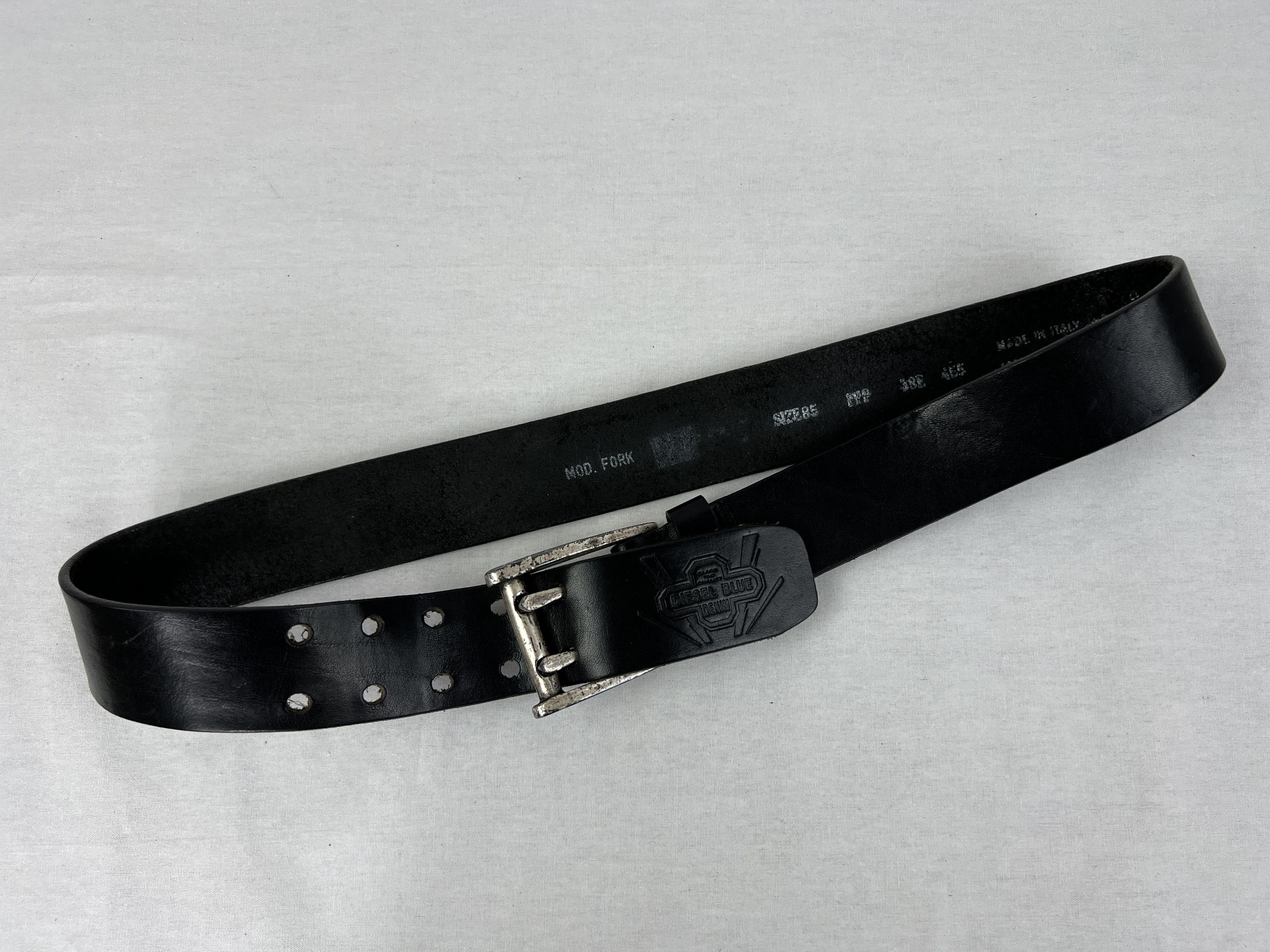 Diesel Vintage y2k Diesel Fork Buckle Cowboy Black Leather Belt Size ONE SIZE - 3 Thumbnail