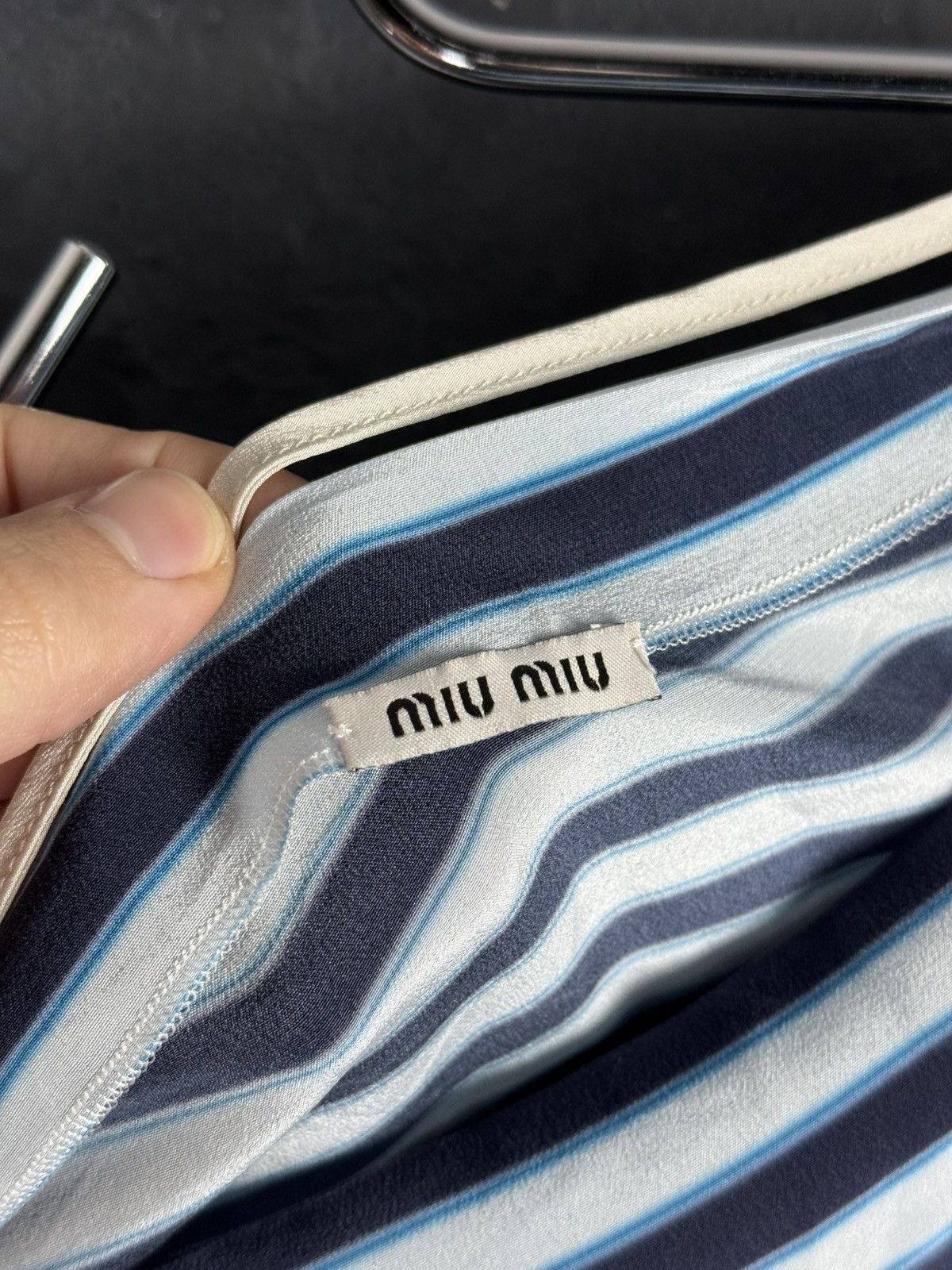 Miu Miu Miu Miu Silk Striped Short Sleeve Women’s T-Shirt Size S / US 4 / IT 40 - 6 Thumbnail