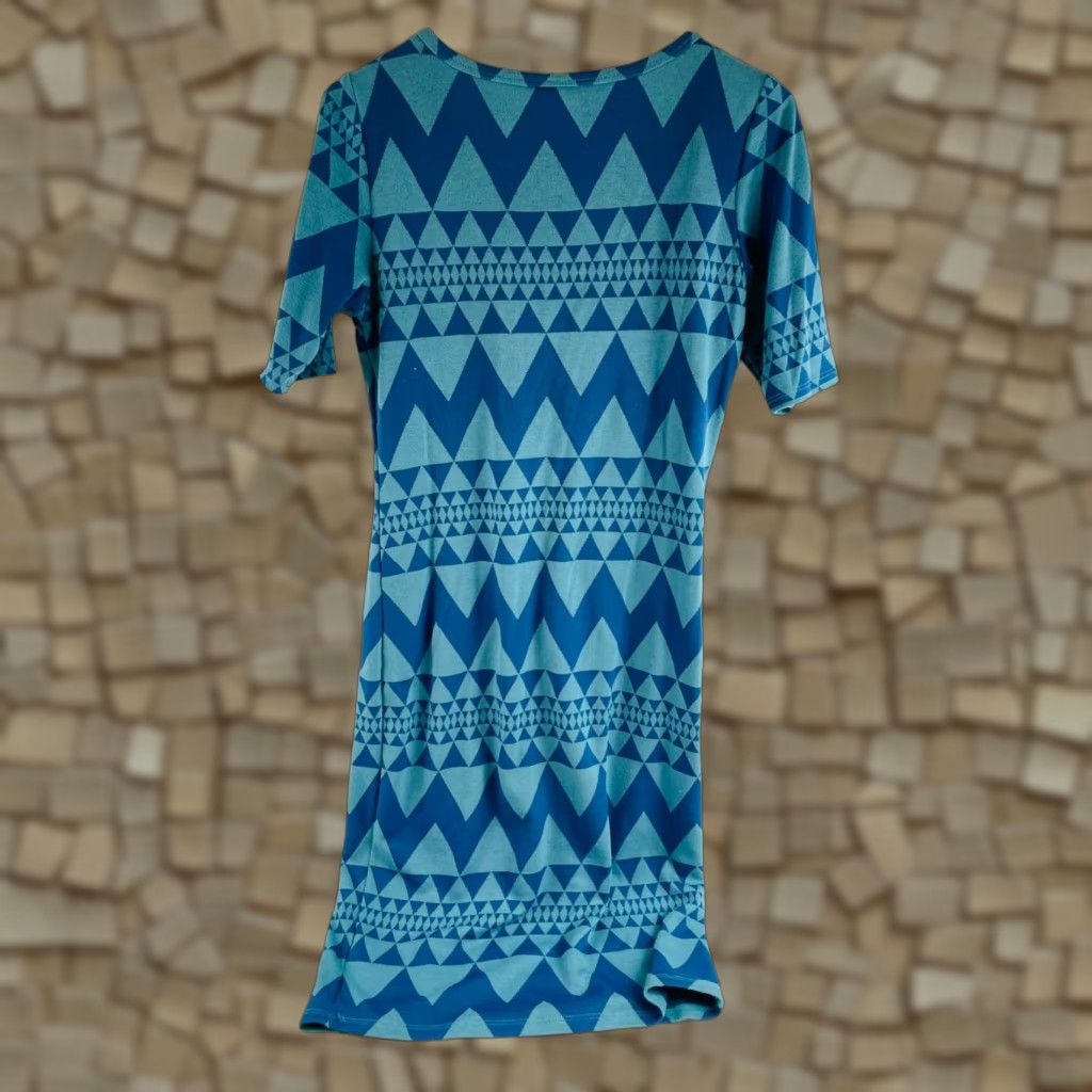 Vintage LuLaRoe Dress Women's Size Small Blue Herringbone Print Short Sleeve Maxi Julia Size 28" / US 6 / IT 42 - 1 Thumbnail