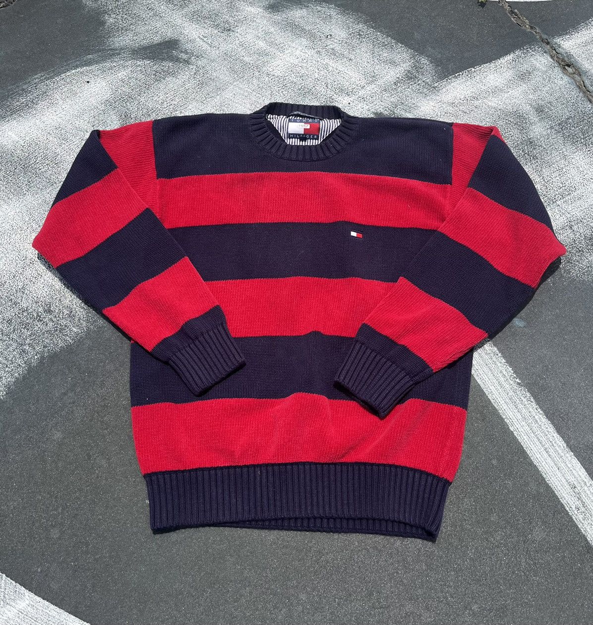 Tommy Hilfiger Vintage Vintage Tommy Hilfiger Flag Sweater 90s Crewneck Knit Strip Grailed