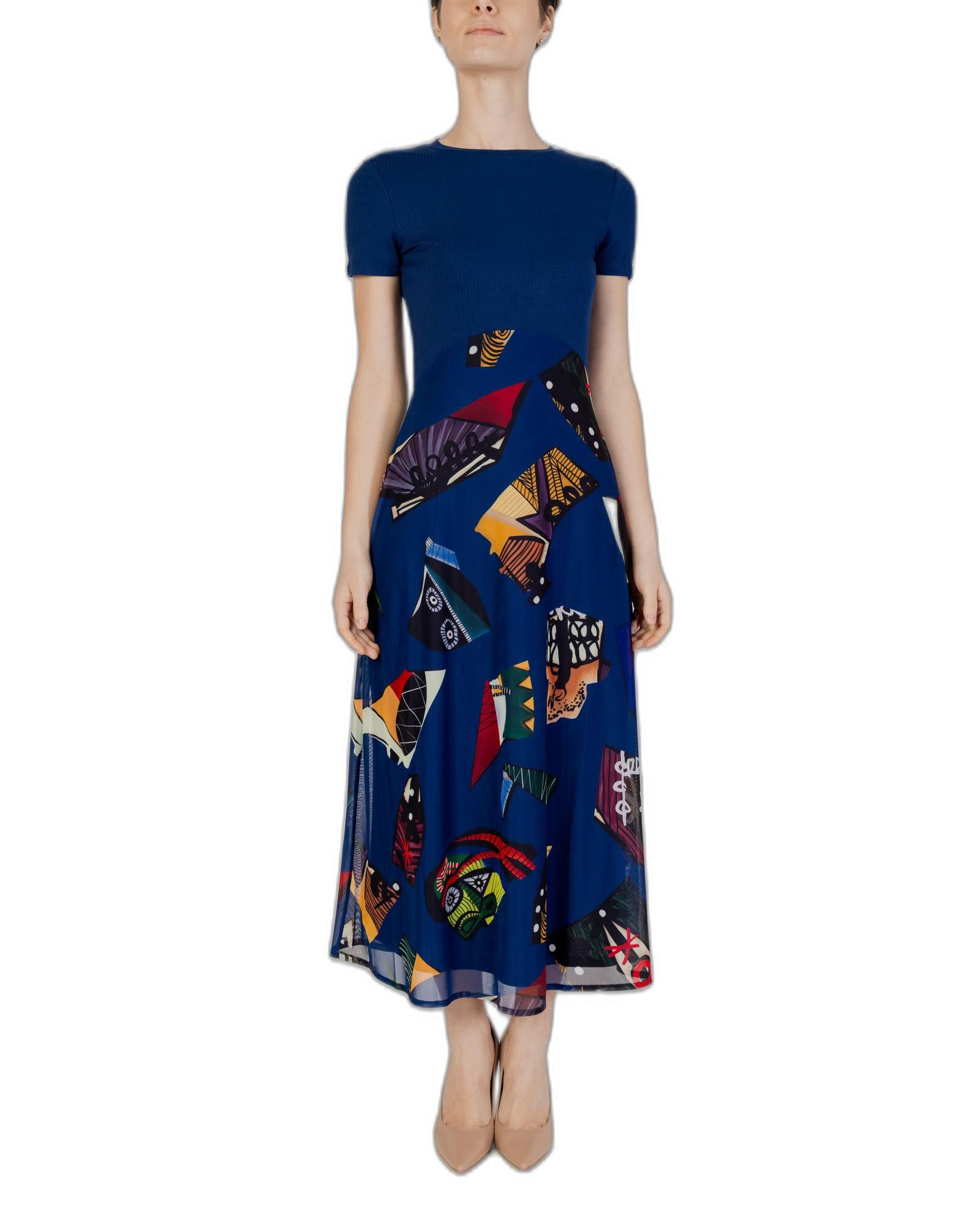 image of Desigual Coloured Short Sleeve Round Neck Dress in Blue, Women's (Size XS)