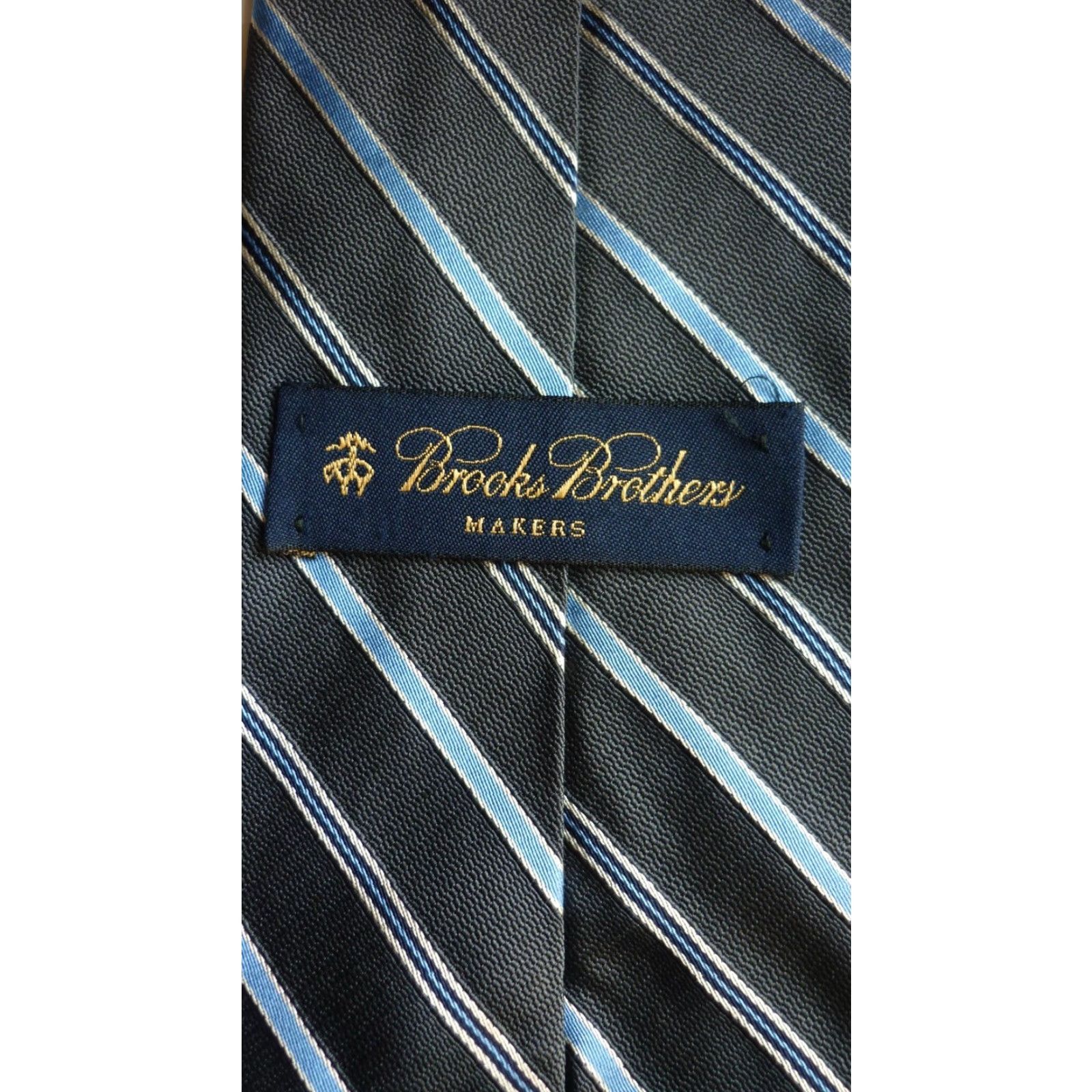Brooks Brothers VINTAGE Brooks Brothers Makers Tie Woven in Italy Made in USA Men’s Gray and Blue Stripes 59.5" Silk Cotton 3.5" Length Classic 57"-60" Mens Size ONE SIZE - 6 Thumbnail