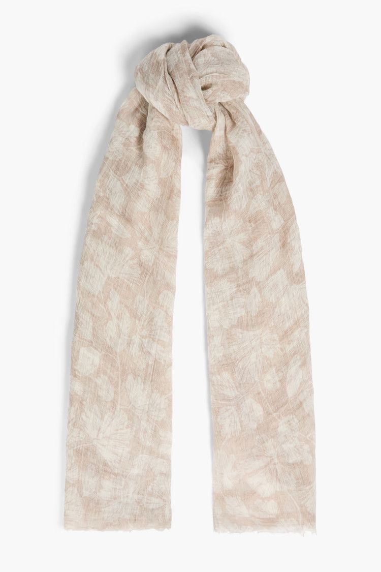 Brunello Cucinelli o1y0725 Size : OS / Floral-print Scarf in Beige/White Size ONE SIZE - 1 Thumbnail