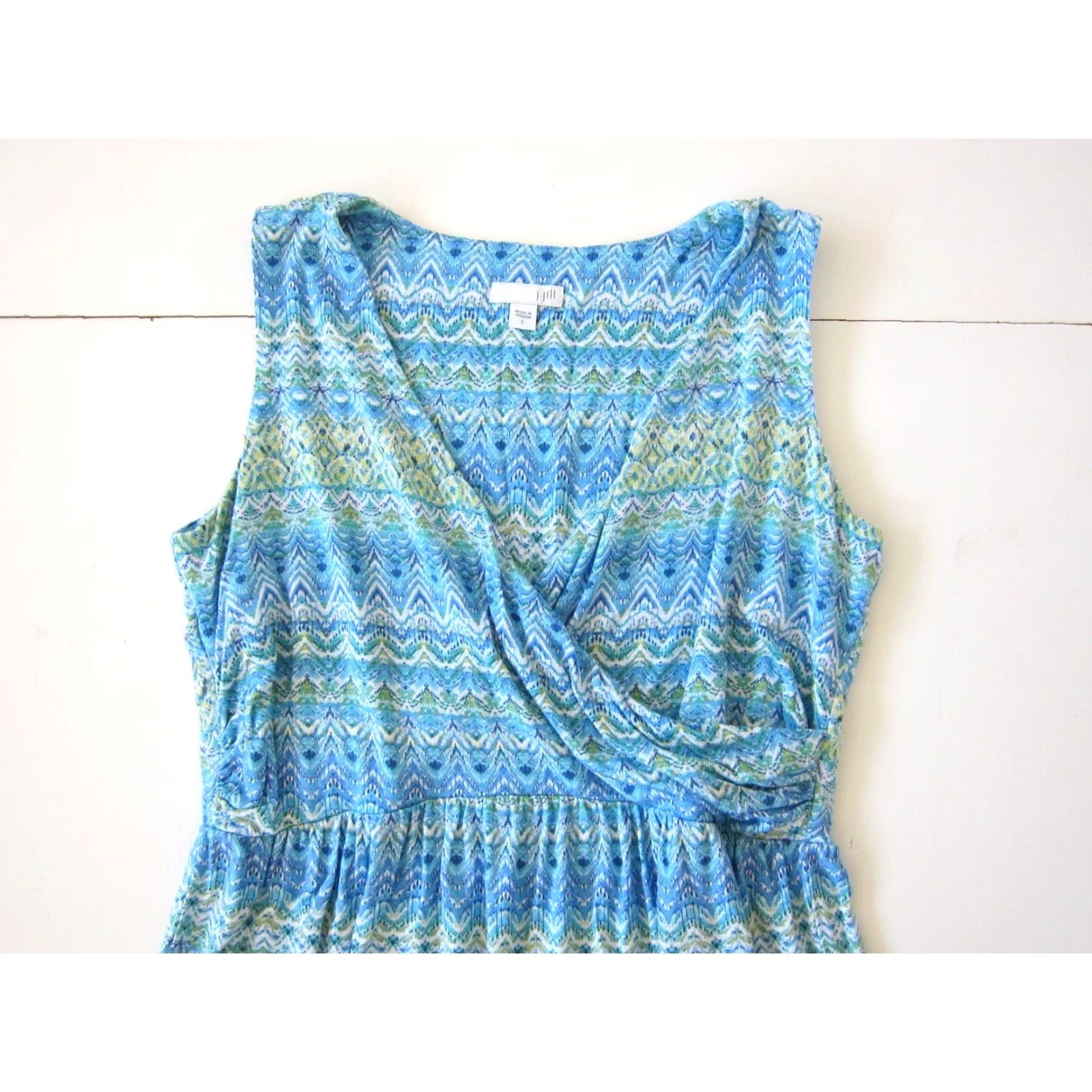 J. Jill J.Jill Rayon Stretch Blue Green Yellow Chevron V-Neck Long Maxi Tank Sun Dress S Size S / US 4 / IT 40 - 3 Thumbnail