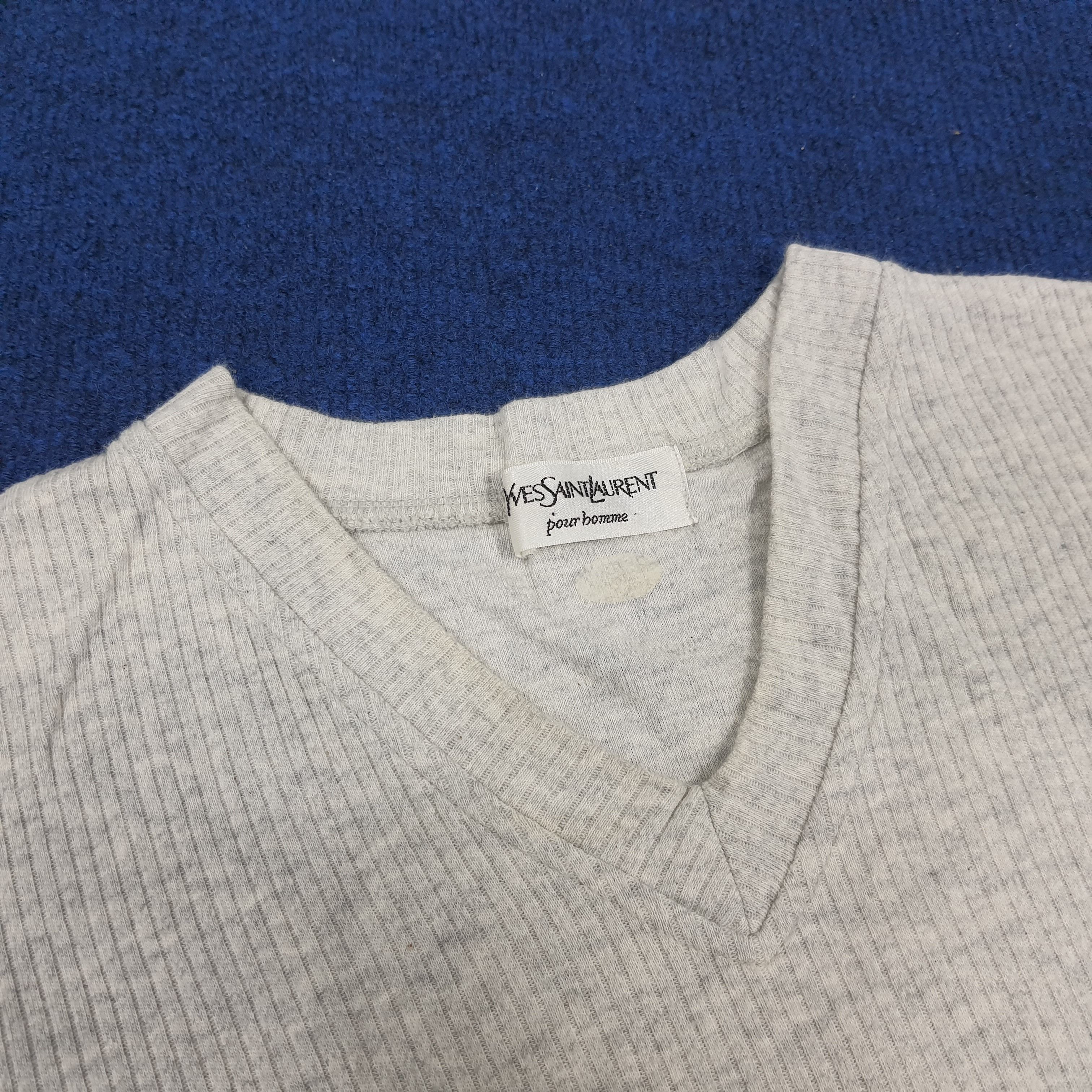Designer × Vintage × Yves Saint Laurent Vintage Yves Saint Laurent Corduroy V Neck Spell Out Tshirt Size US L / EU 52-54 / 3 - 5 Thumbnail