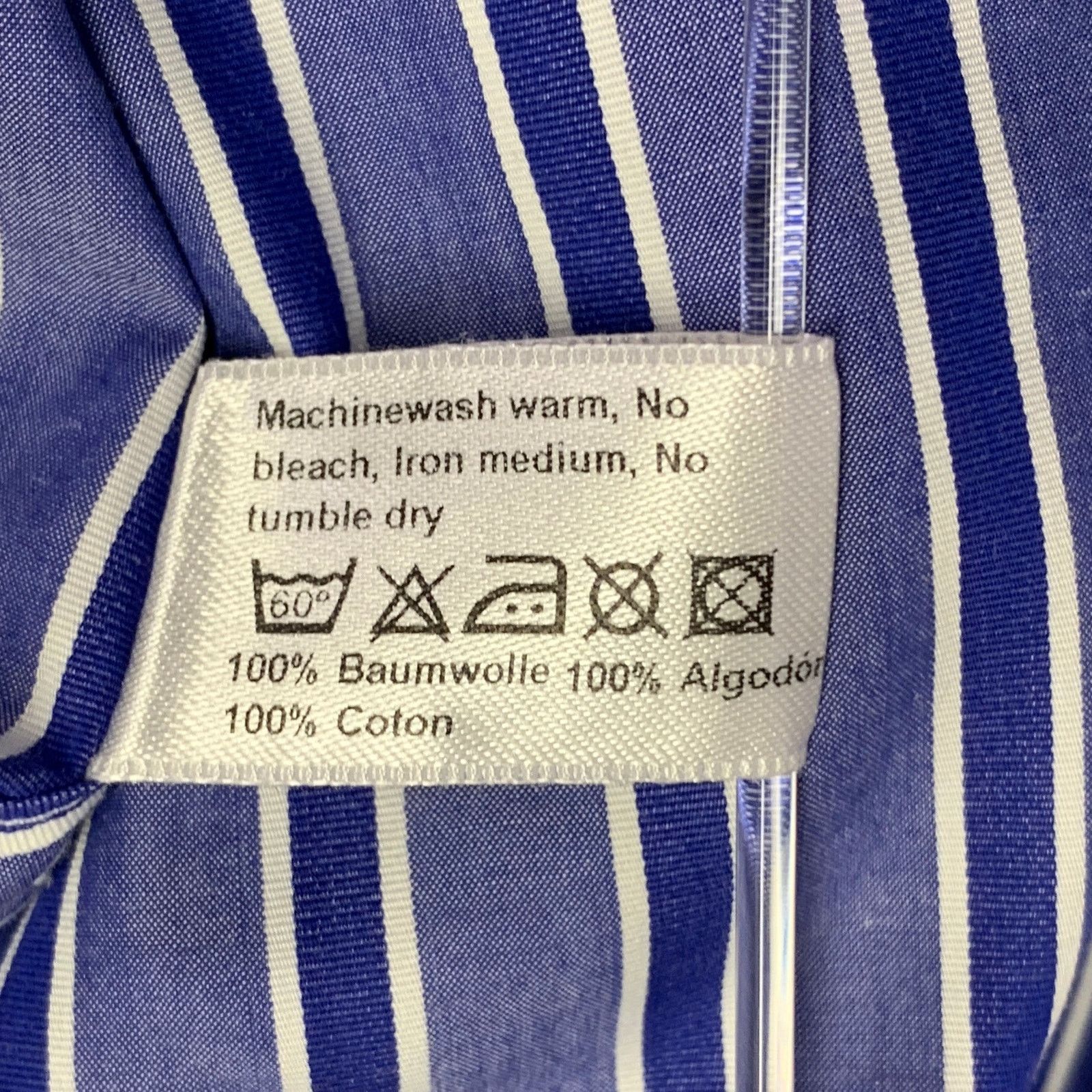 Eton Blue White Stripe Cotton Curved Cutaway Long Sleeve Shirt Size US L / EU 52-54 / 3 - 7 Thumbnail