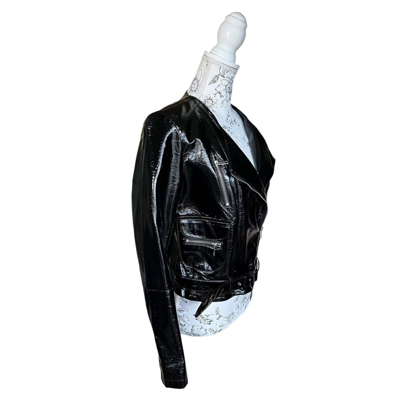 Other New LA Coalition Blck Vegan Patent Leather Motorcycle Jacket Size S / US 4 / IT 40 - 6 Thumbnail