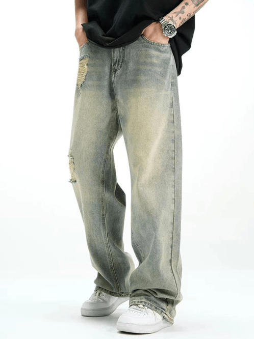 Japanese Brand × Jean Men's washed vintage casual loose straight-leg ripped jeans Size US 32 / EU 48 - 2 Thumbnail