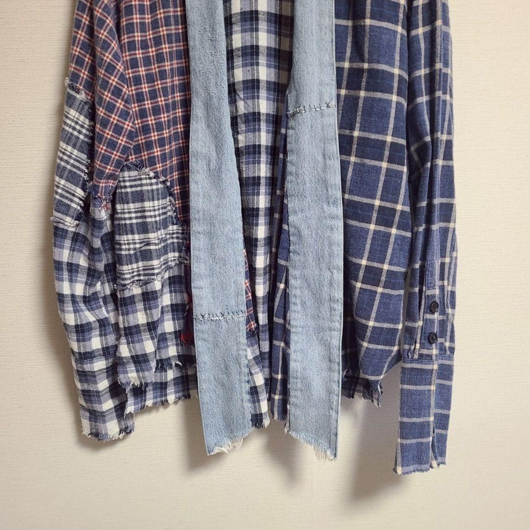 Greg Lauren GREG LAUREN Denim/ Check Remake Long Sleeve Shirt 2 Size US M / EU 48-50 / 2 - 3 Thumbnail
