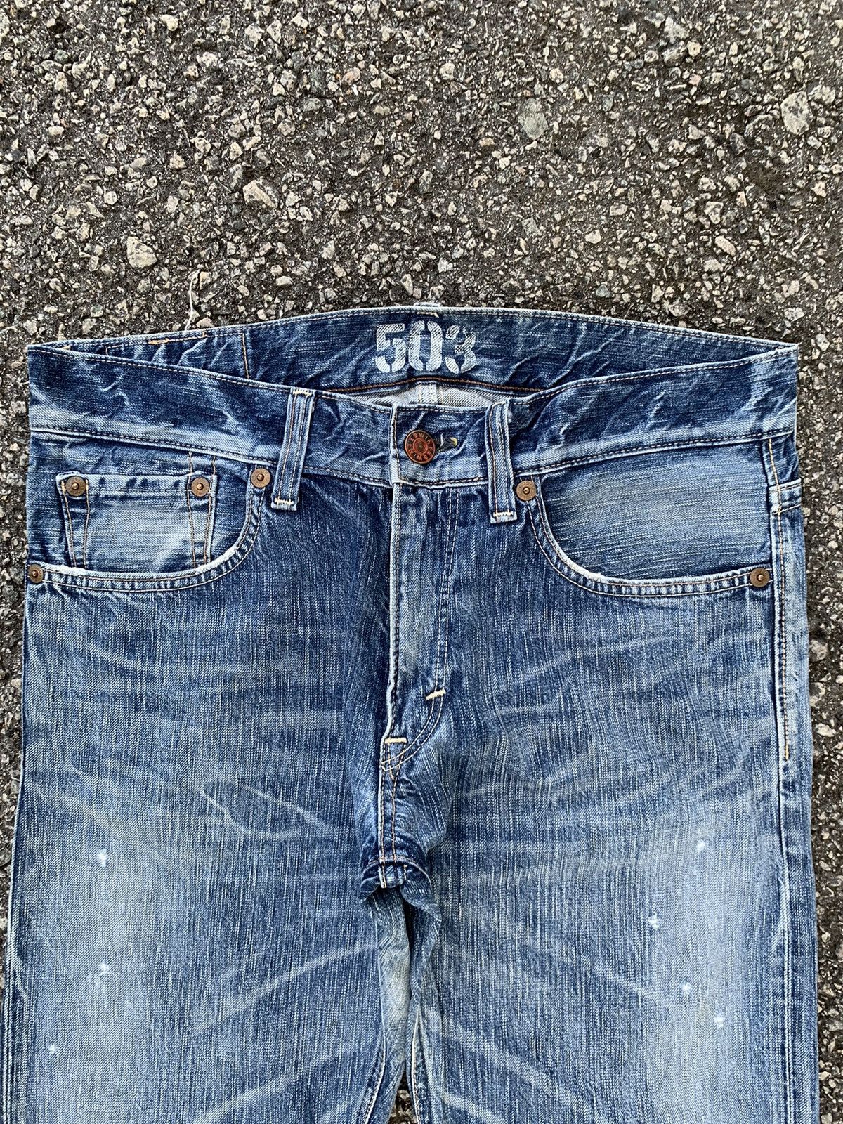 Japanese Brand FLARE💥EDWIN 503 FADED & RUSTY DISTRESSED DENIM Size US 35 - 10 Thumbnail