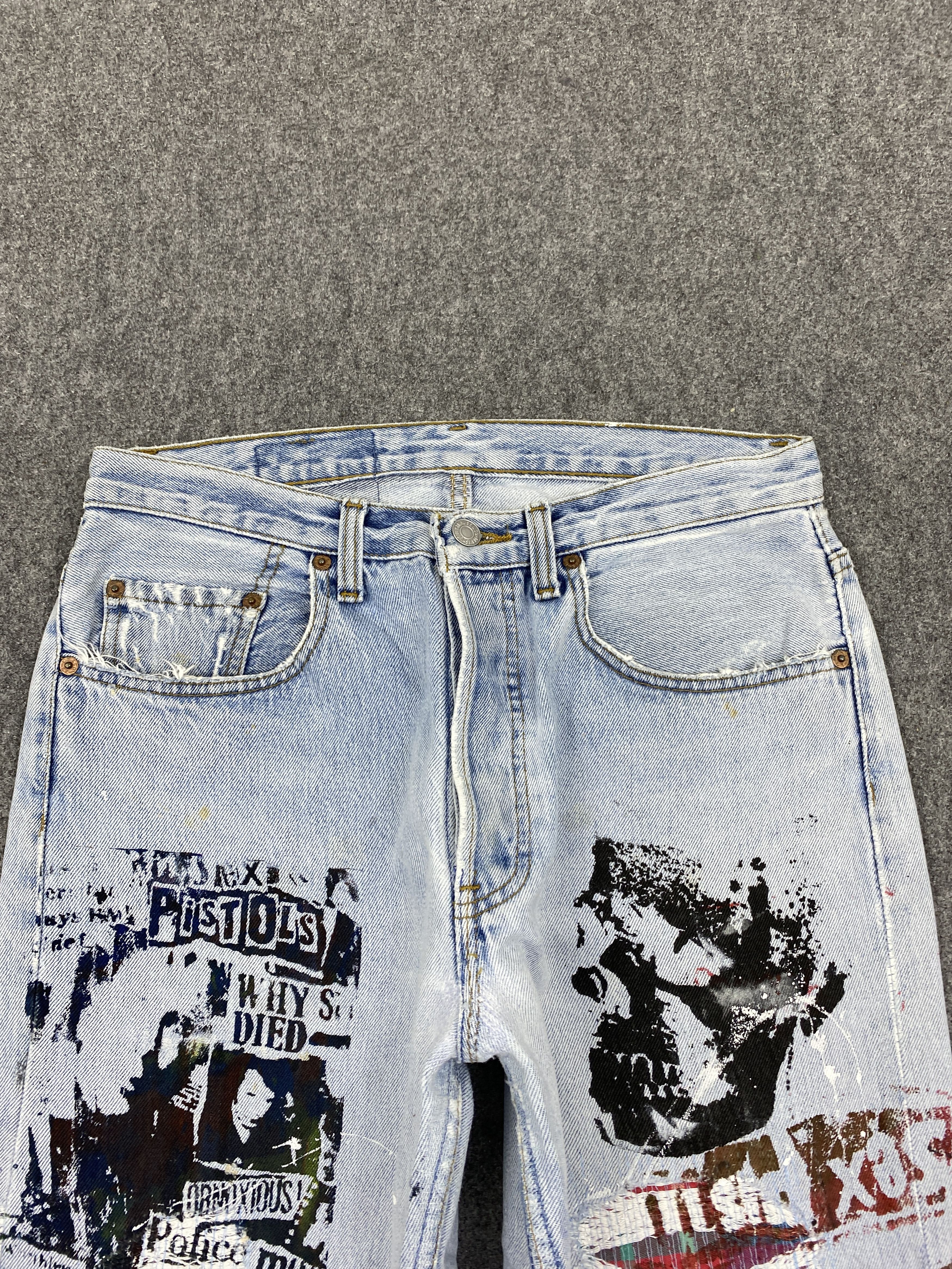 Levi's Vintage 80s Levis 501 Sex Pistols Custom Made Jeans DP2724 Size US 30 / EU 46 - 2 Thumbnail